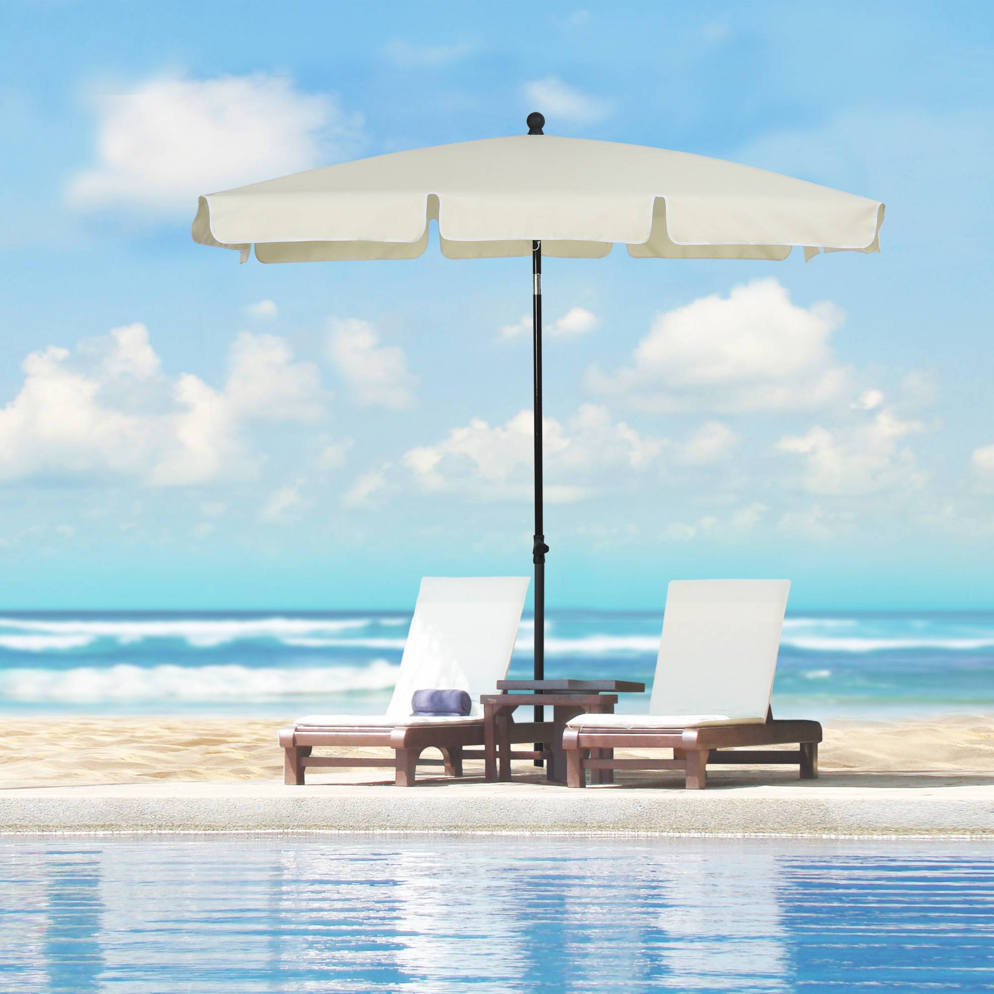 Parasol rectangulaire beige 198x130x245 cm en aluminium inclinable, protection solaire sobre pour jardin - Image 4