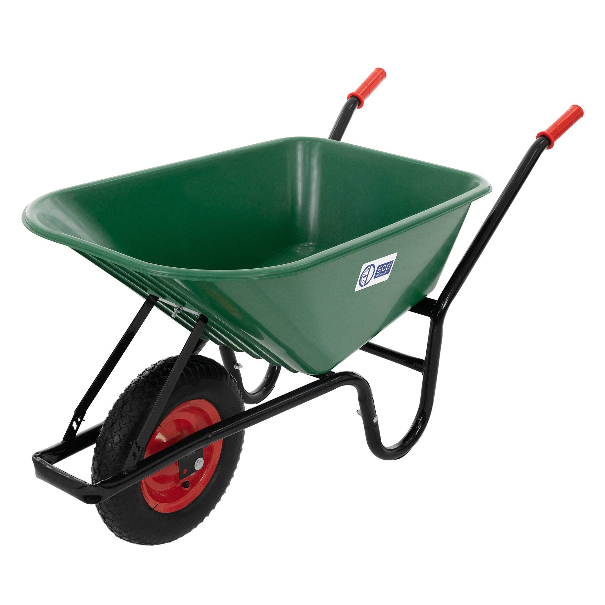Brouette de chantier 100L benne PP vert pneus gonflables transport chariot 150kg - Image 1