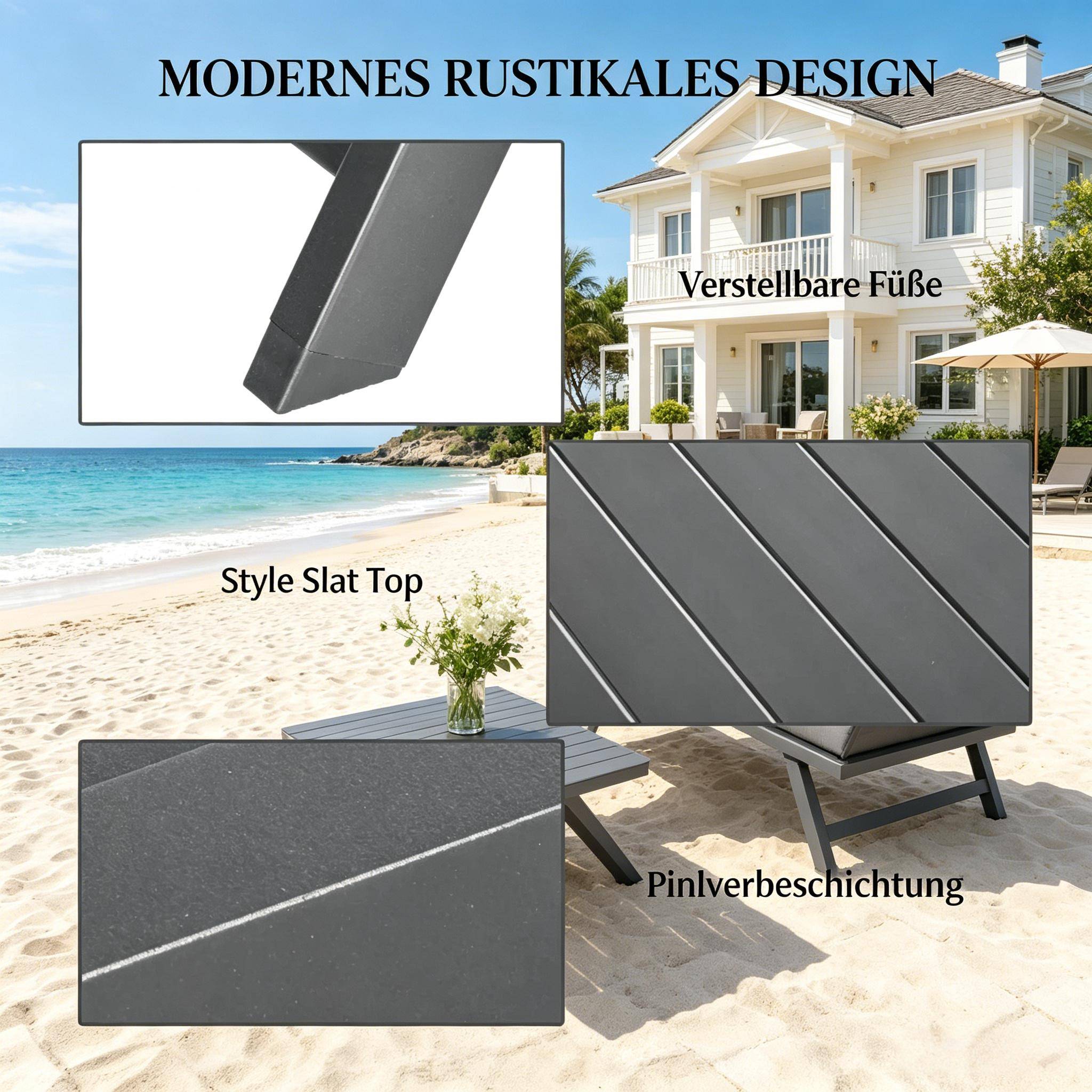 ComfortXL - Salon de jardin d’angle acier aluminium gris 5 places inclinable avec table basse - ComfortXL Outdoor Living - Image 4