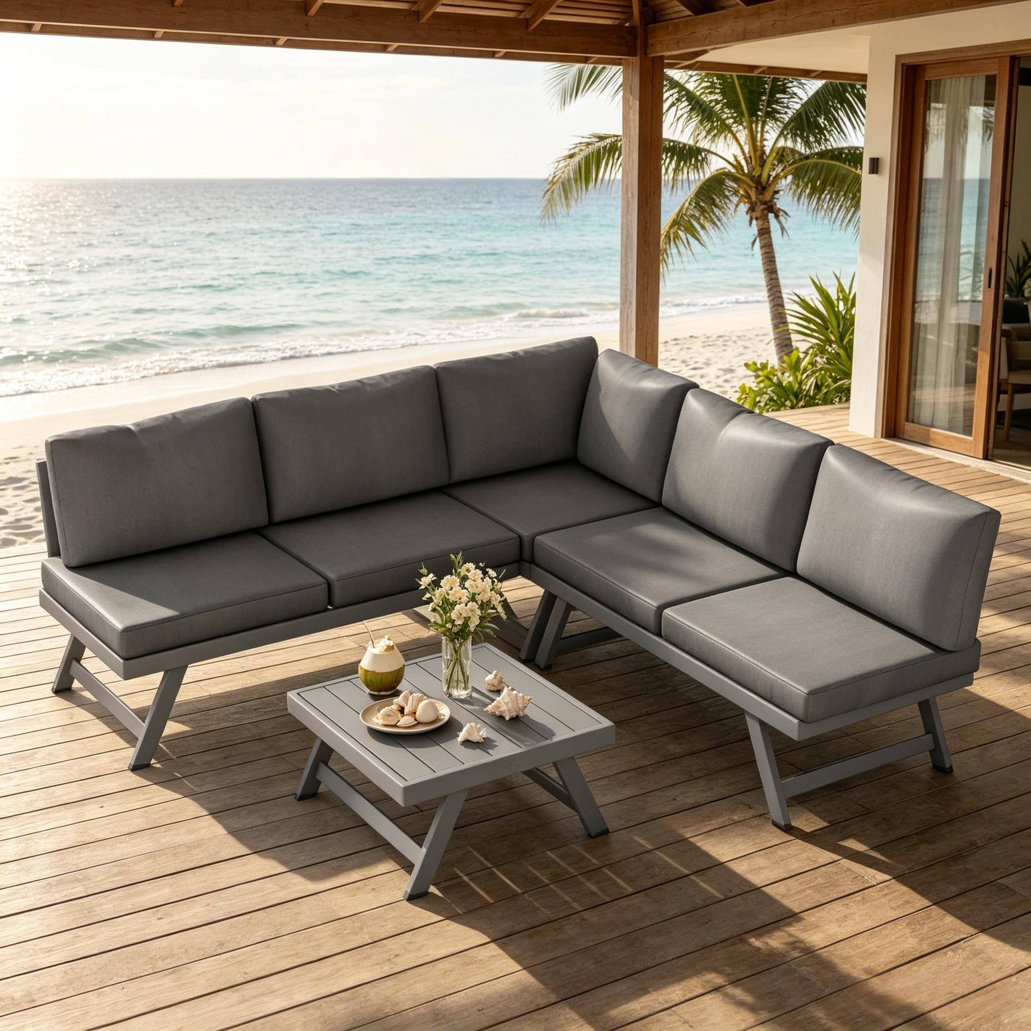 ComfortXL - Salon de jardin d’angle acier aluminium gris 5 places inclinable avec table basse - ComfortXL Outdoor Living - Image 2