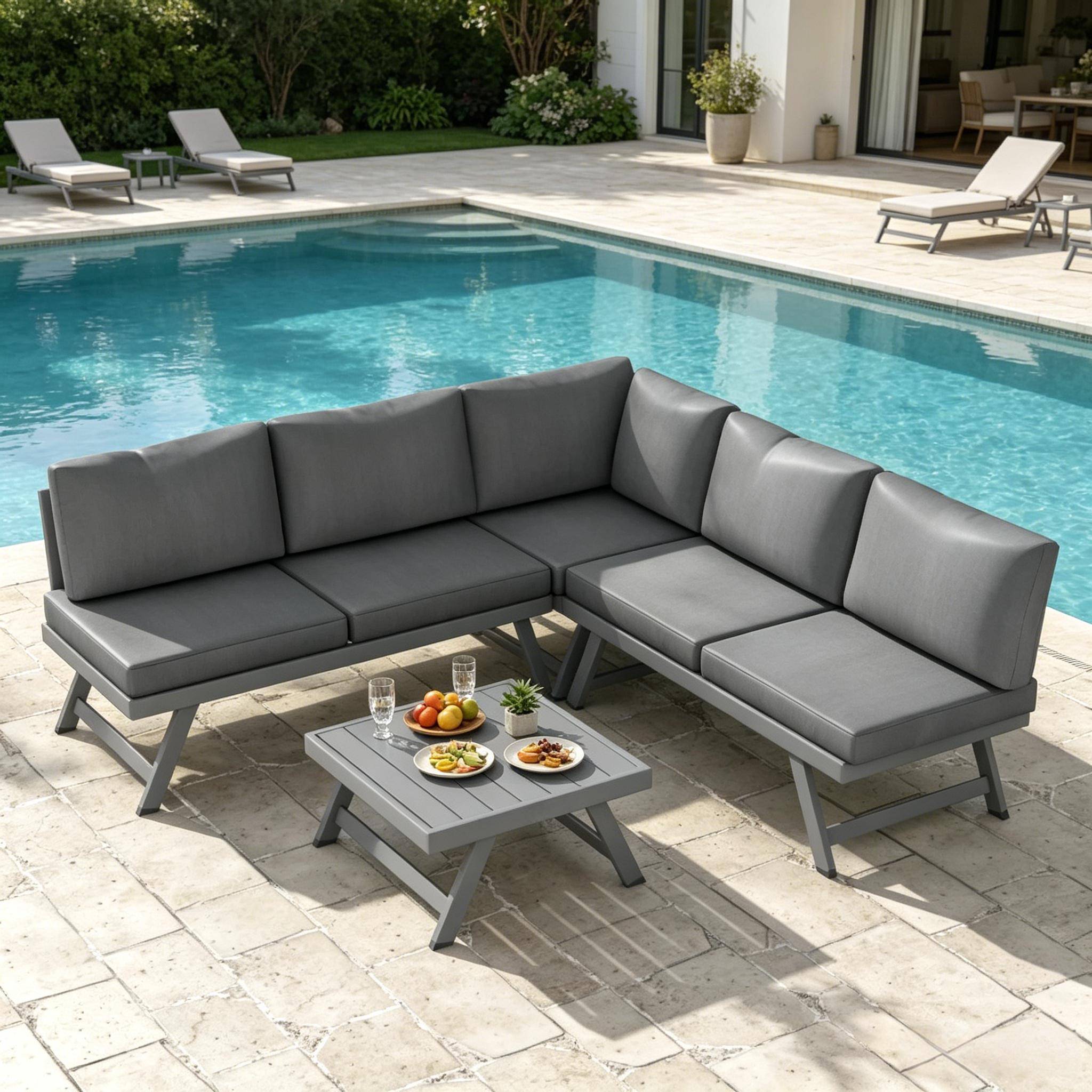 ComfortXL - Salon de jardin d’angle acier aluminium gris 5 places inclinable avec table basse - ComfortXL Outdoor Living - Image 6