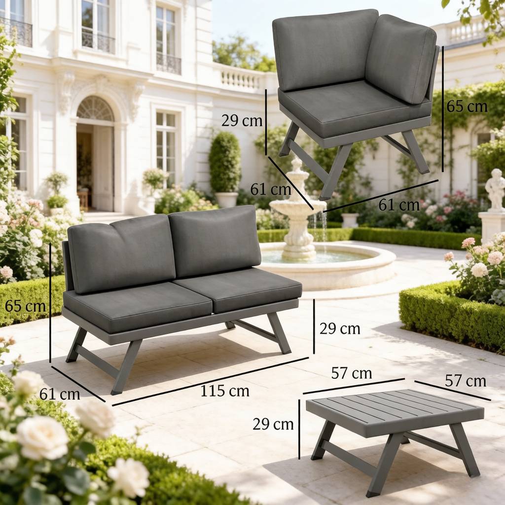 ComfortXL - Salon de jardin d’angle acier aluminium gris 5 places inclinable avec table basse - ComfortXL Outdoor Living - Image 7
