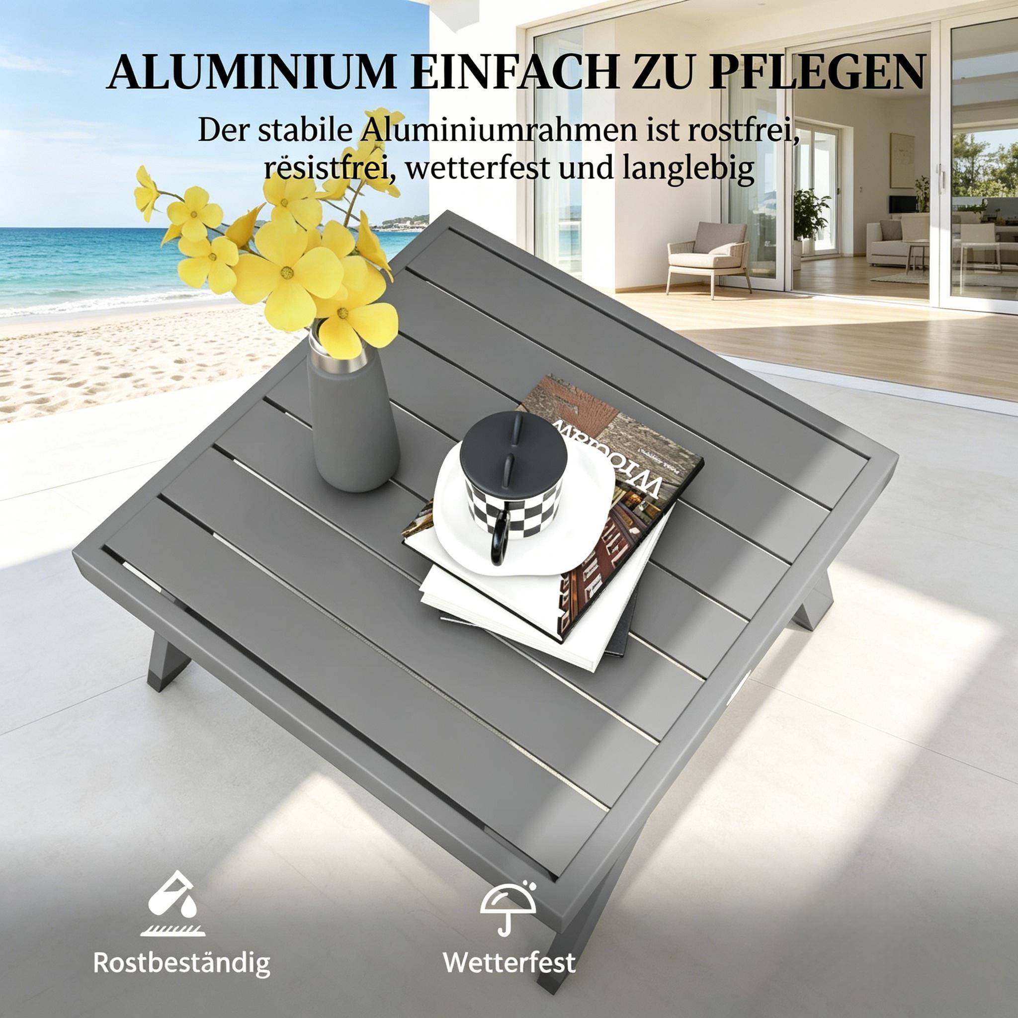 ComfortXL - Salon de jardin d’angle acier aluminium gris 5 places inclinable avec table basse - ComfortXL Outdoor Living - Image 5