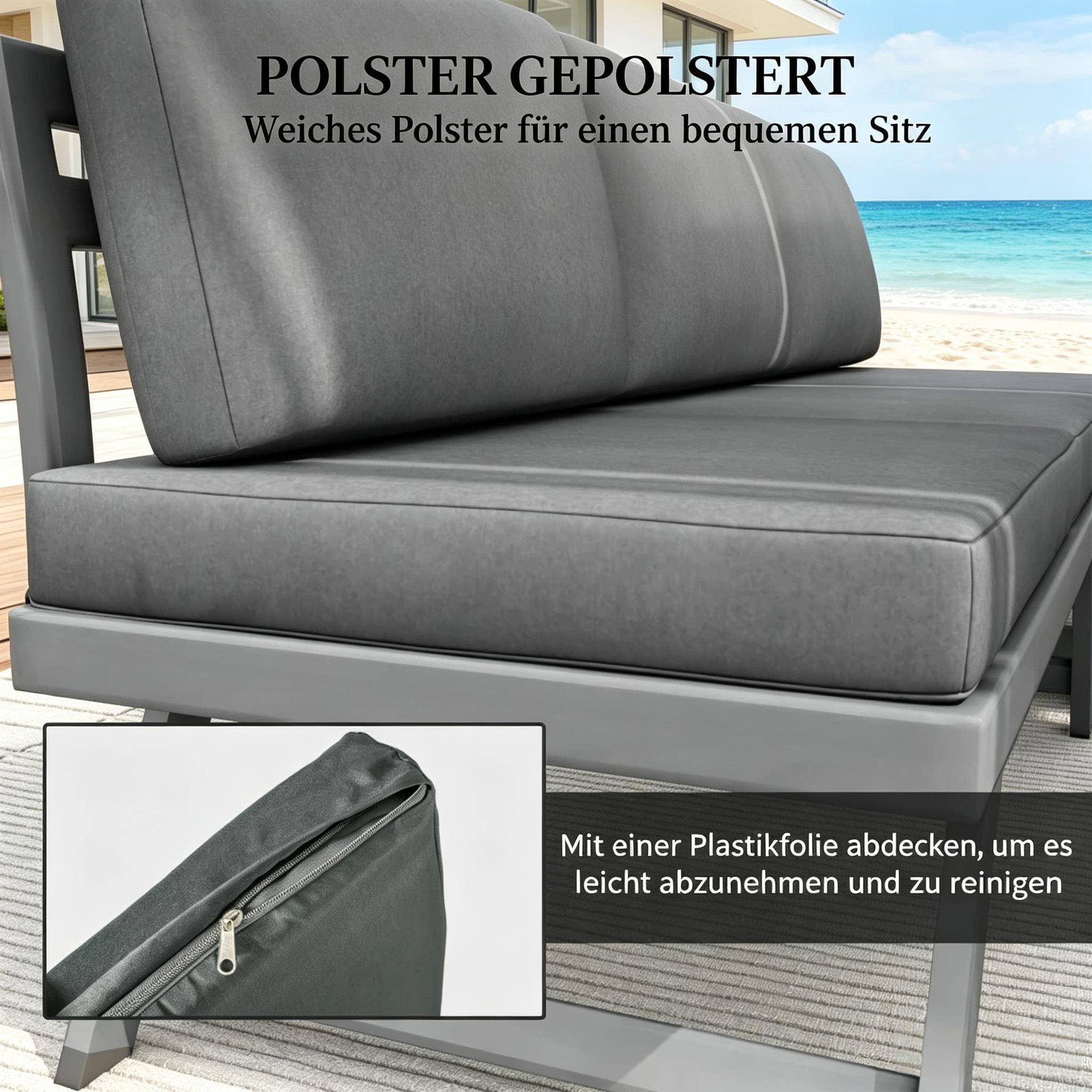 ComfortXL - Salon de jardin d’angle acier aluminium gris 5 places inclinable avec table basse - ComfortXL Outdoor Living - Image 3