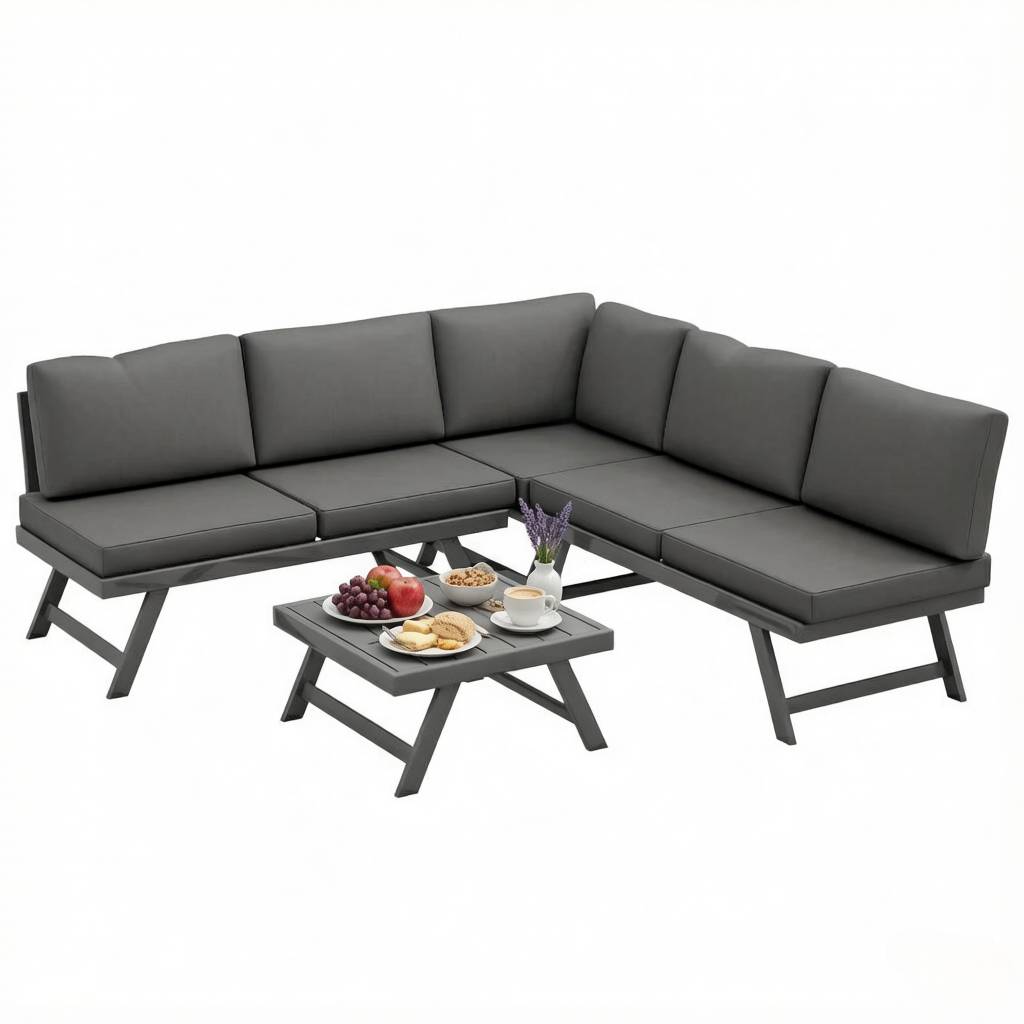 ComfortXL - Salon de jardin d’angle acier aluminium gris 5 places inclinable avec table basse - ComfortXL Outdoor Living - Image 8