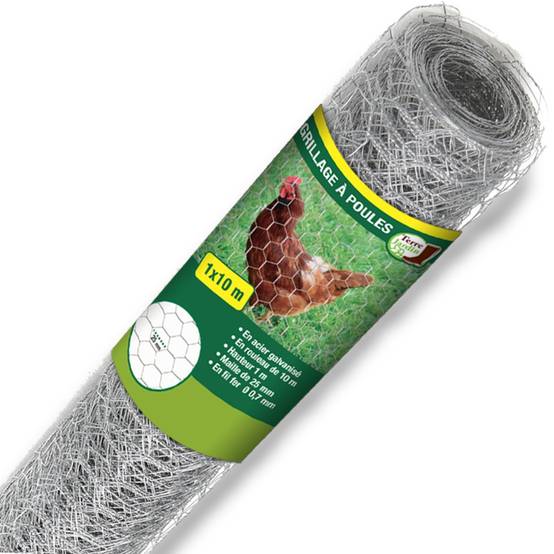Grillage à poule 1X10 m mailles acier renforcé Ø 0.7 mm - TERRE JARDIN - Image 1