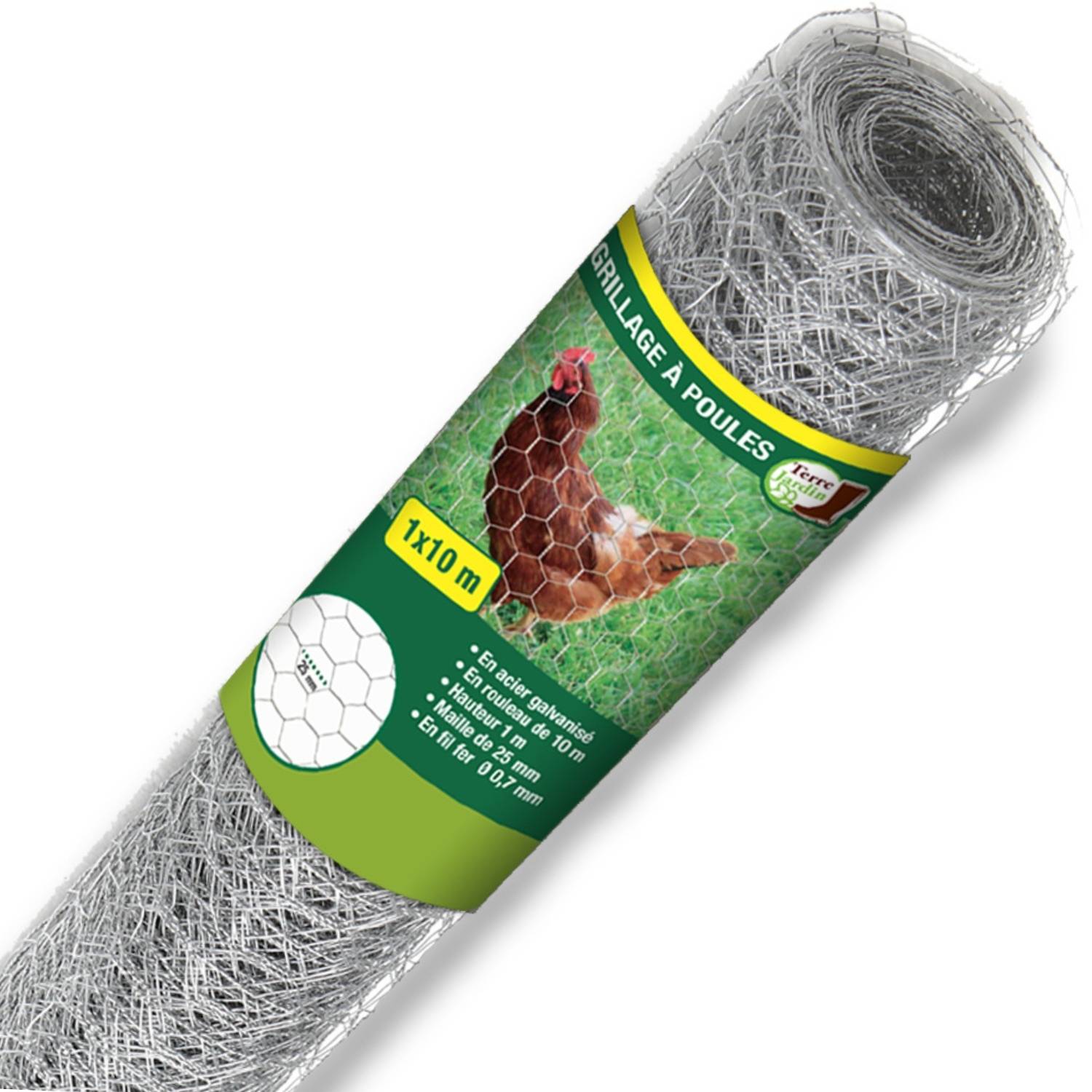 Grillage à poule 1X10 m mailles acier renforcé Ø 0.7 mm - TERRE JARDIN - Image 1