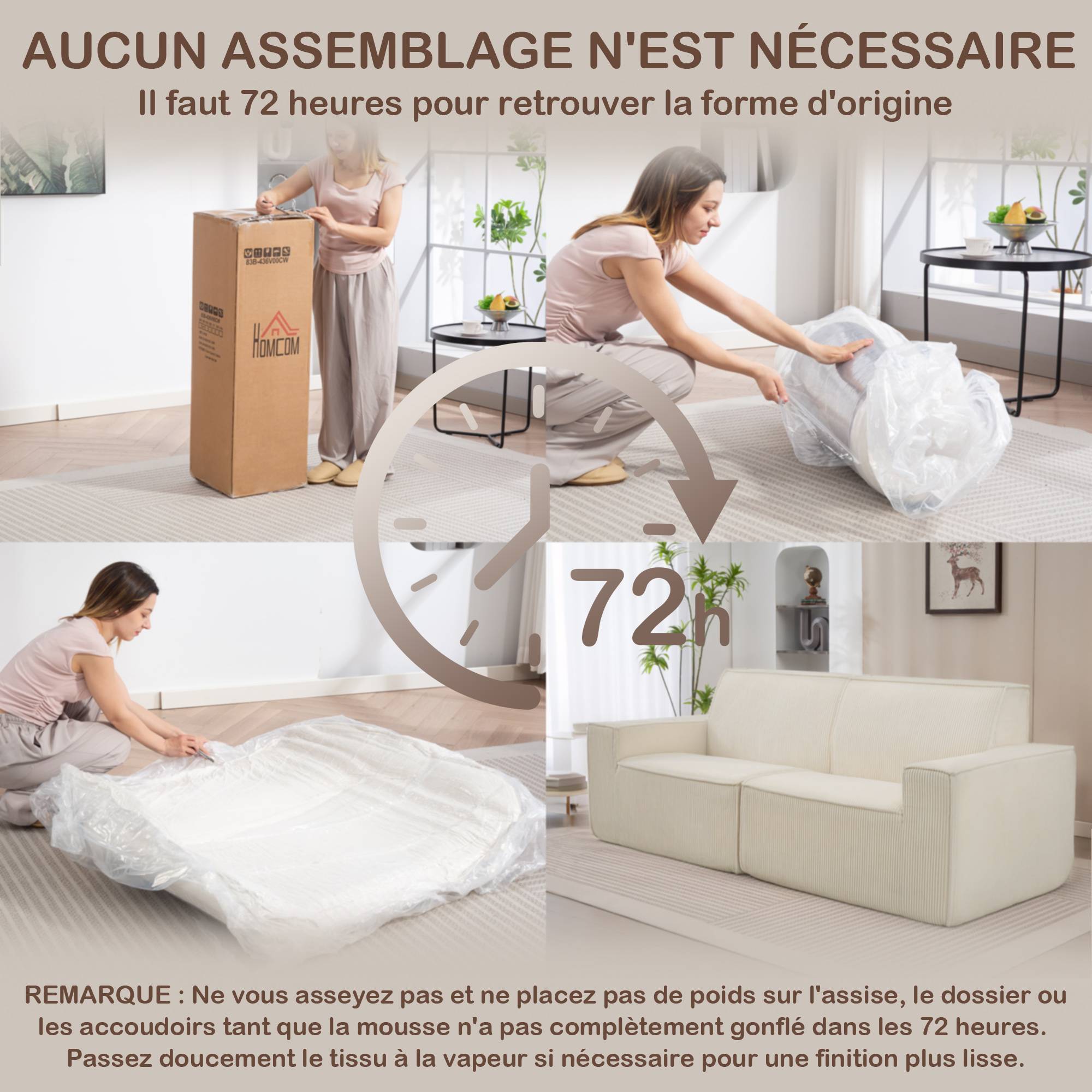 Canapé 3 places en velours côtelé 230 cm, canapé moderne, pas de montage nécessaire, beige - Image 9