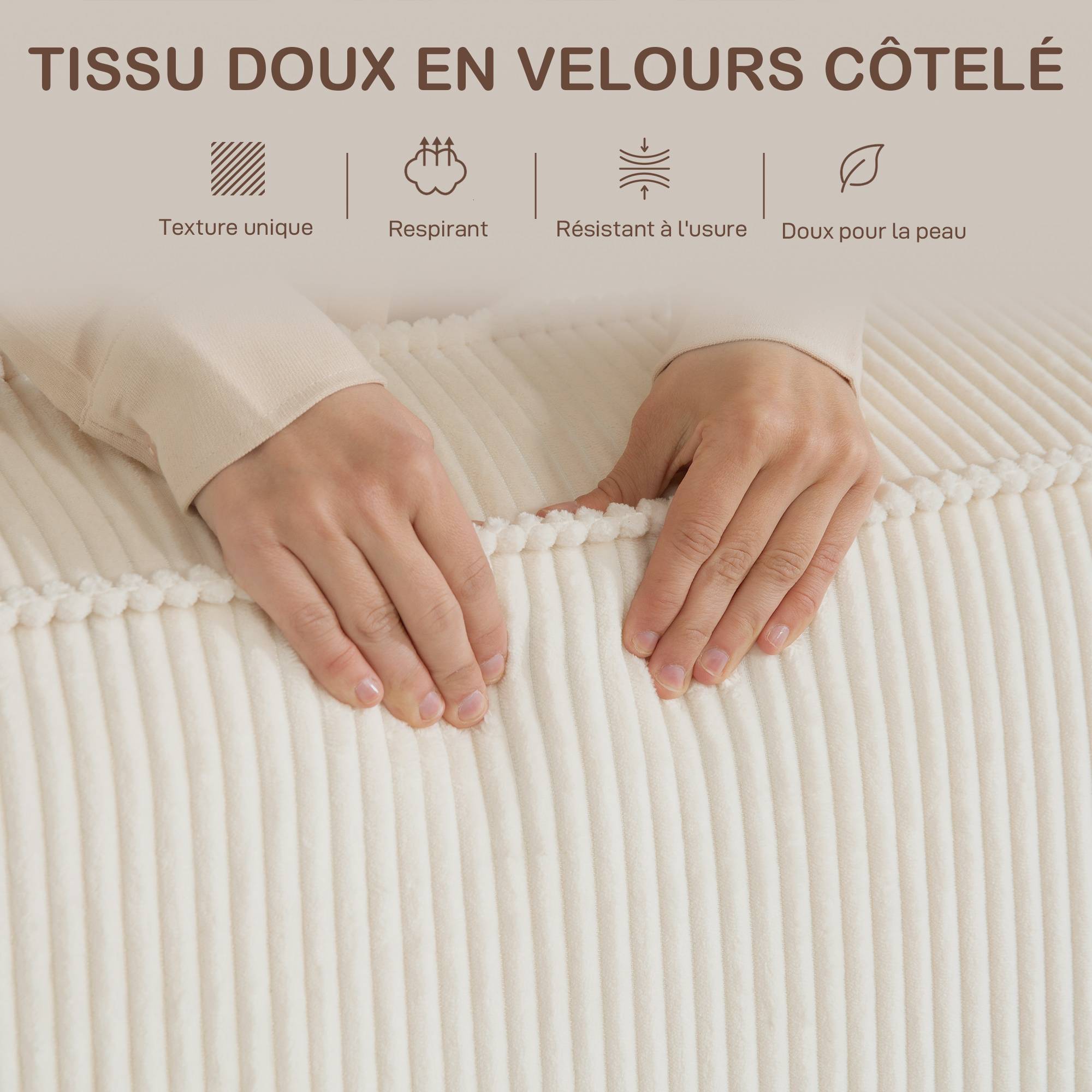 Canapé 3 places en velours côtelé 230 cm, canapé moderne, pas de montage nécessaire, beige - Image 8