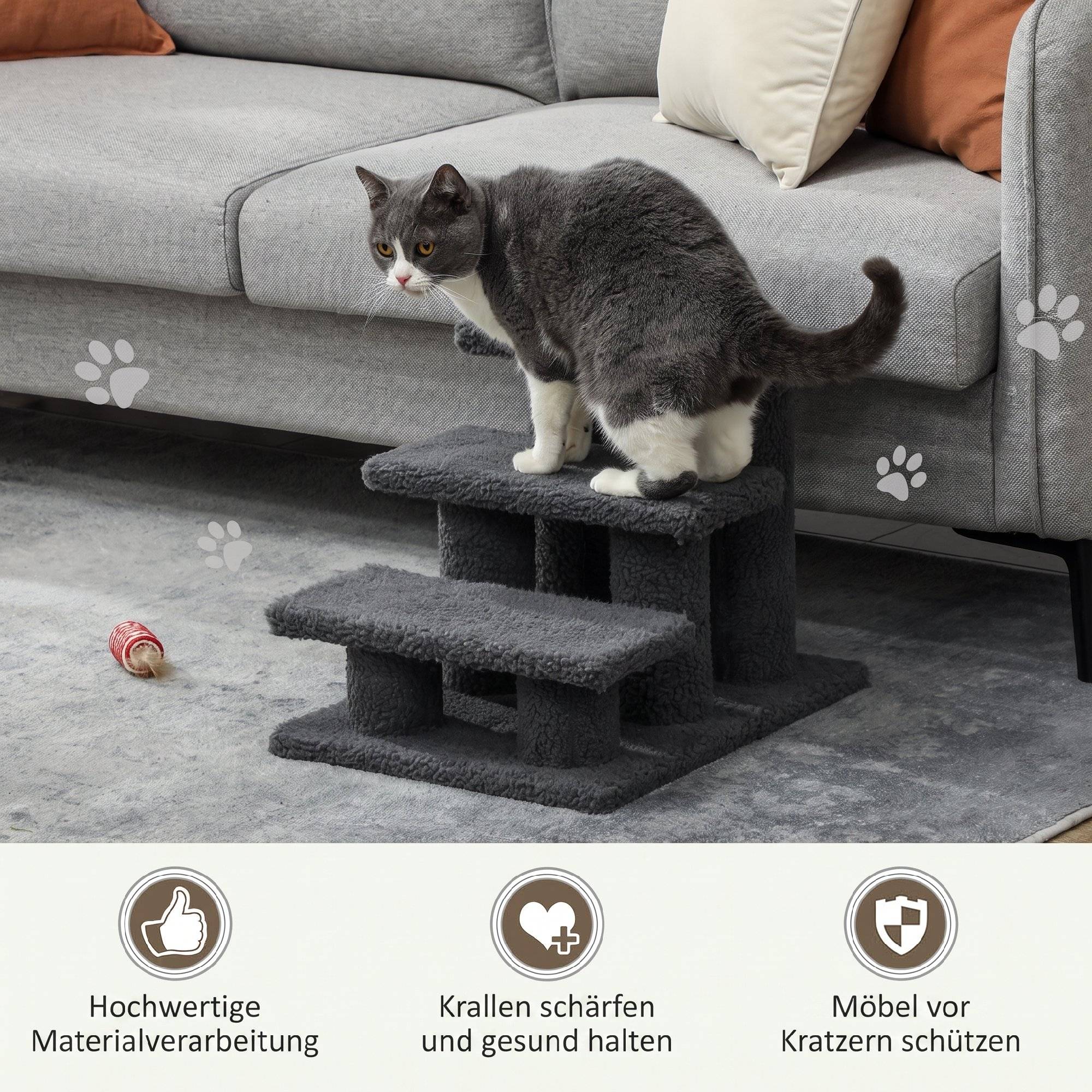 ComfortXL - Escalier pour chat panneau de particules 45 x 35 x 34 cm gris foncé 3 marches confort - ComfortXL Outdoor Living - Image 6