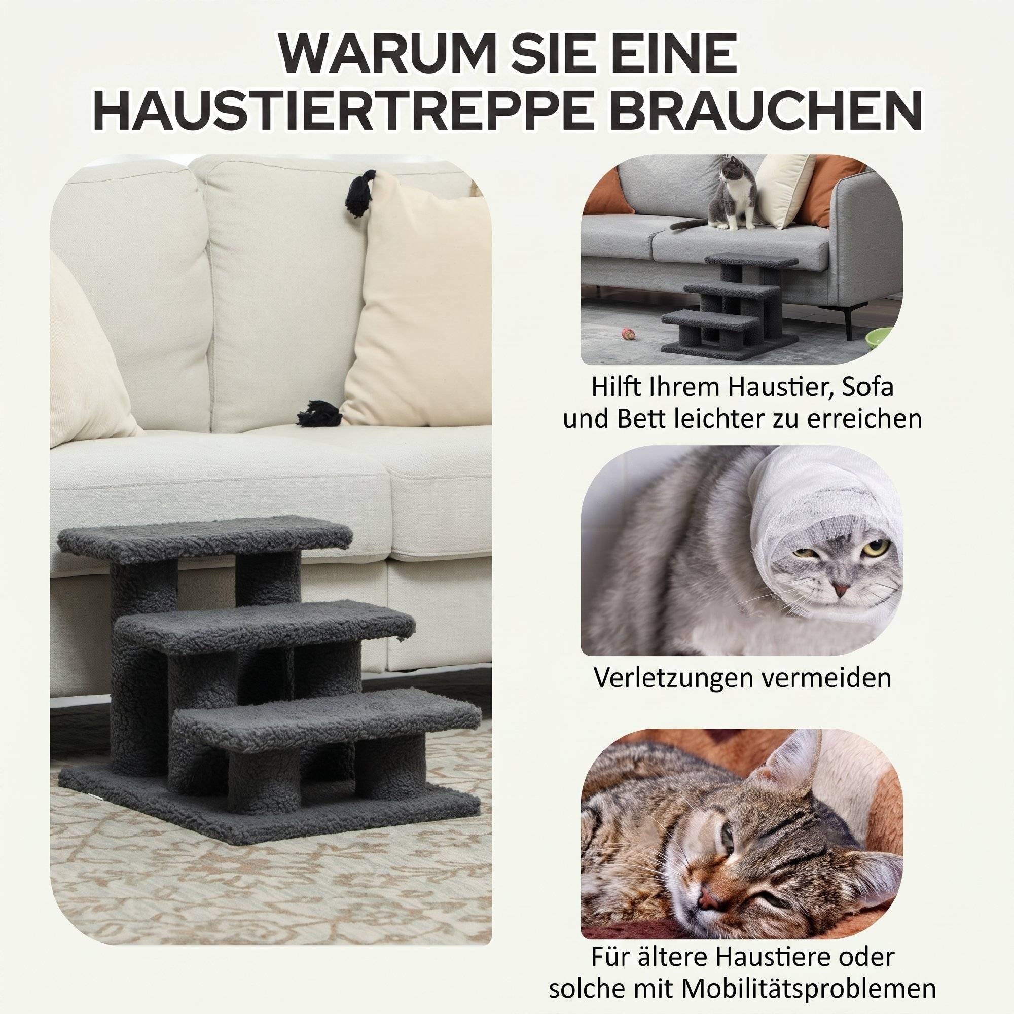 ComfortXL - Escalier pour chat panneau de particules 45 x 35 x 34 cm gris foncé 3 marches confort - ComfortXL Outdoor Living - Image 5