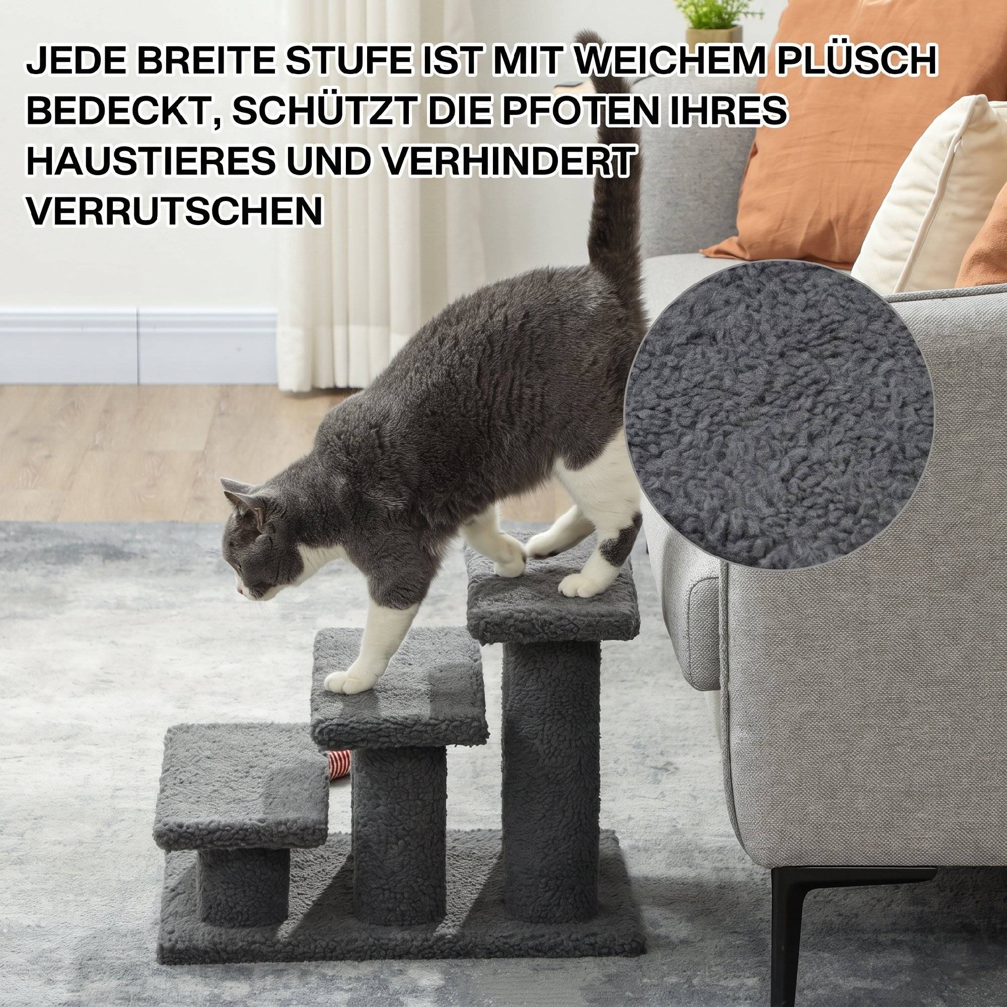 ComfortXL - Escalier pour chat panneau de particules 45 x 35 x 34 cm gris foncé 3 marches confort - ComfortXL Outdoor Living - Image 4