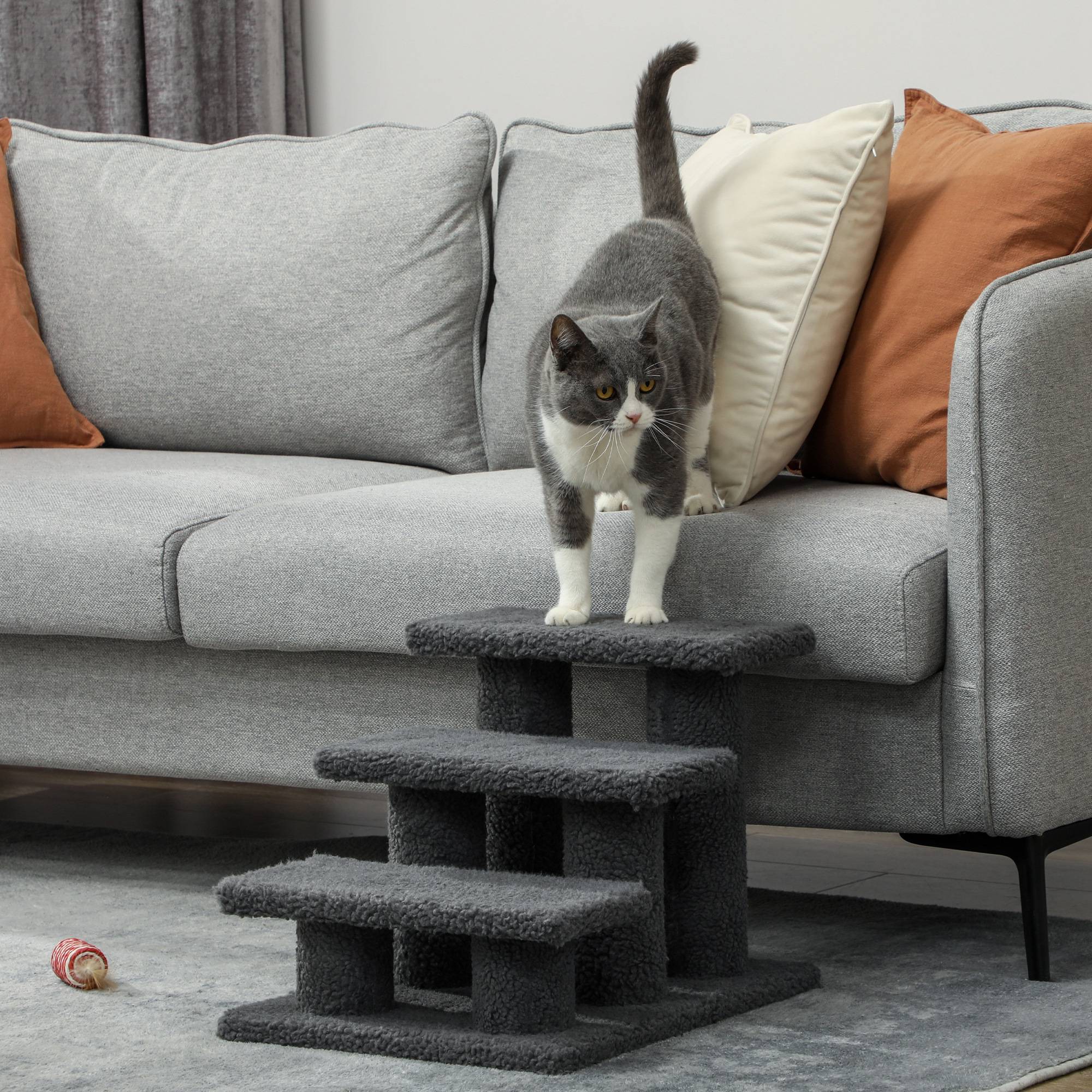ComfortXL - Escalier pour chat panneau de particules 45 x 35 x 34 cm gris foncé 3 marches confort - ComfortXL Outdoor Living - Image 1