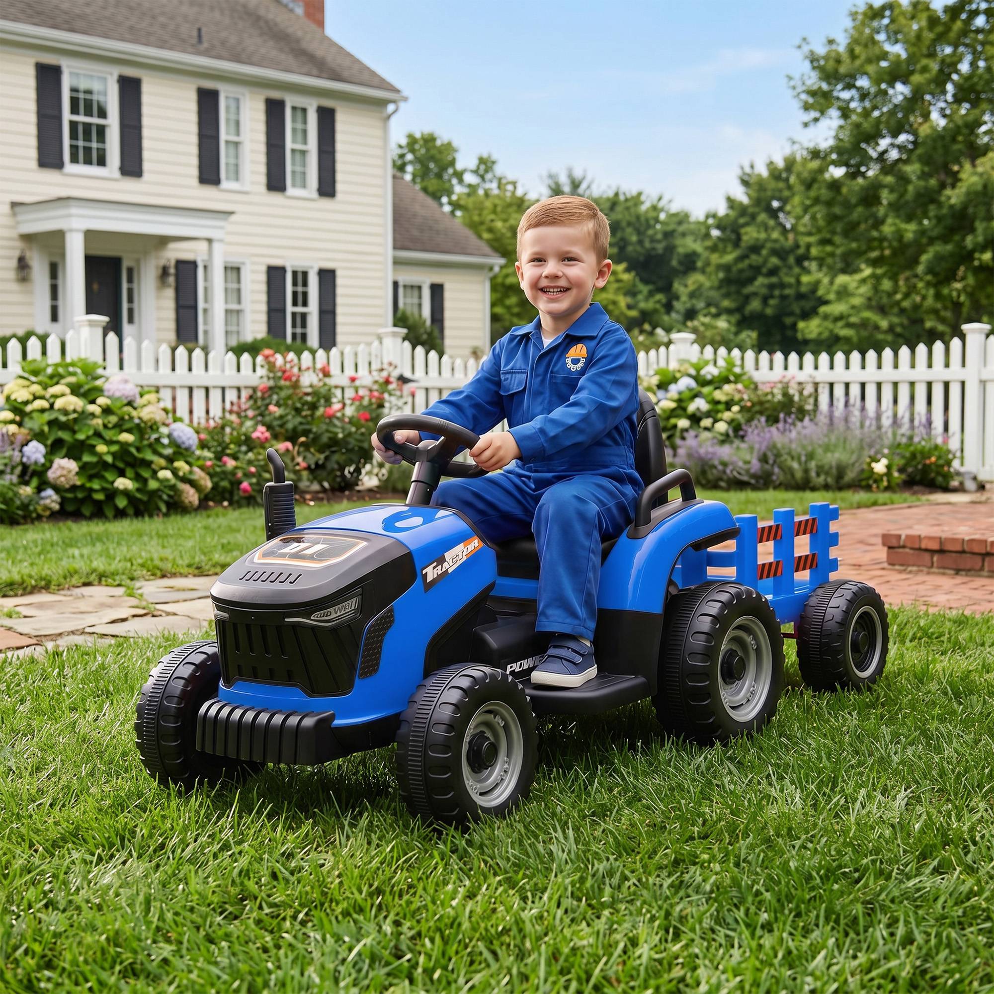 Sans Marque - Tracteur électrique enfants tracteur pédales télécommande démarrage progressif 3-8 ans bleu - Image 3