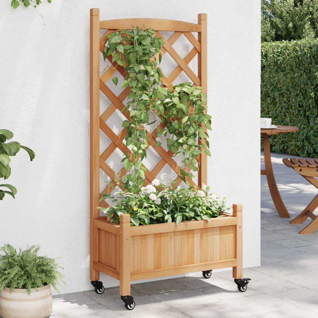 Jardinière avec treillis bois de sapin marron 55 x 29.5 x 117.5 cm - PANGIVO - Image 1