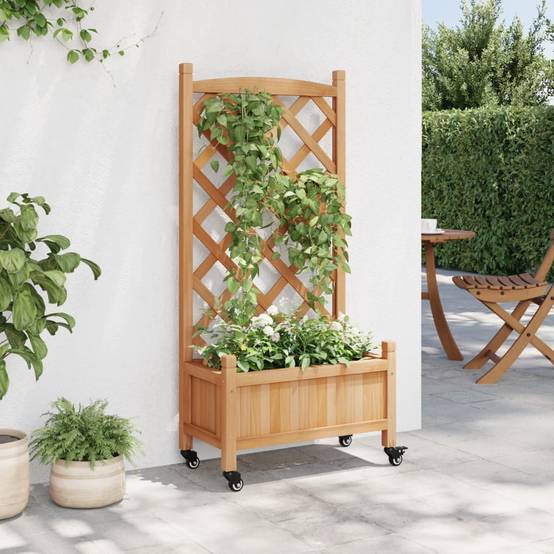 Jardinière avec treillis bois de sapin marron 55 x 29.5 x 117.5 cm - PANGIVO - Image 3