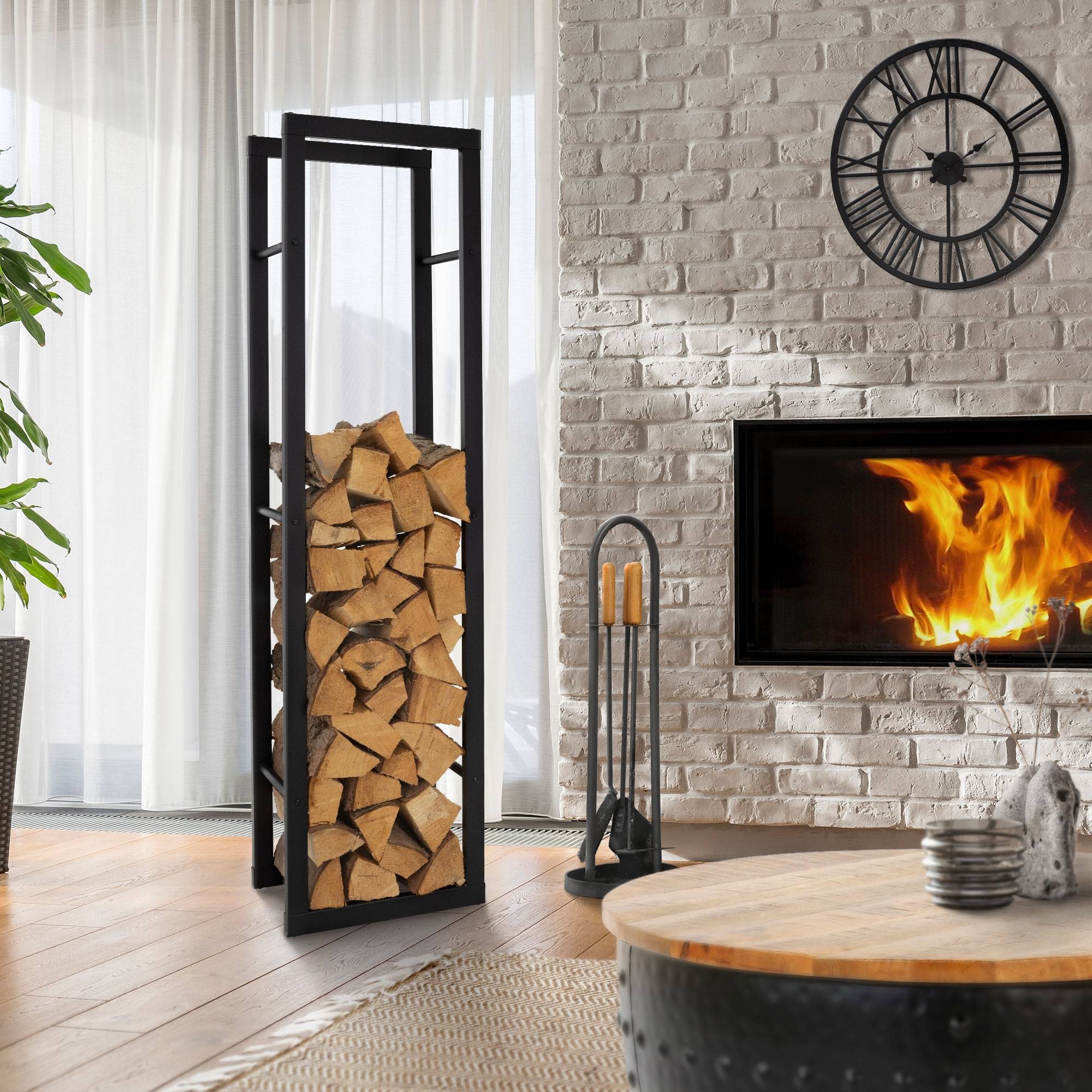 Ml-Design - Étagère à bois de chauffage porte-bûche de cheminée en acier noir 40x25x150 cm - Image 3