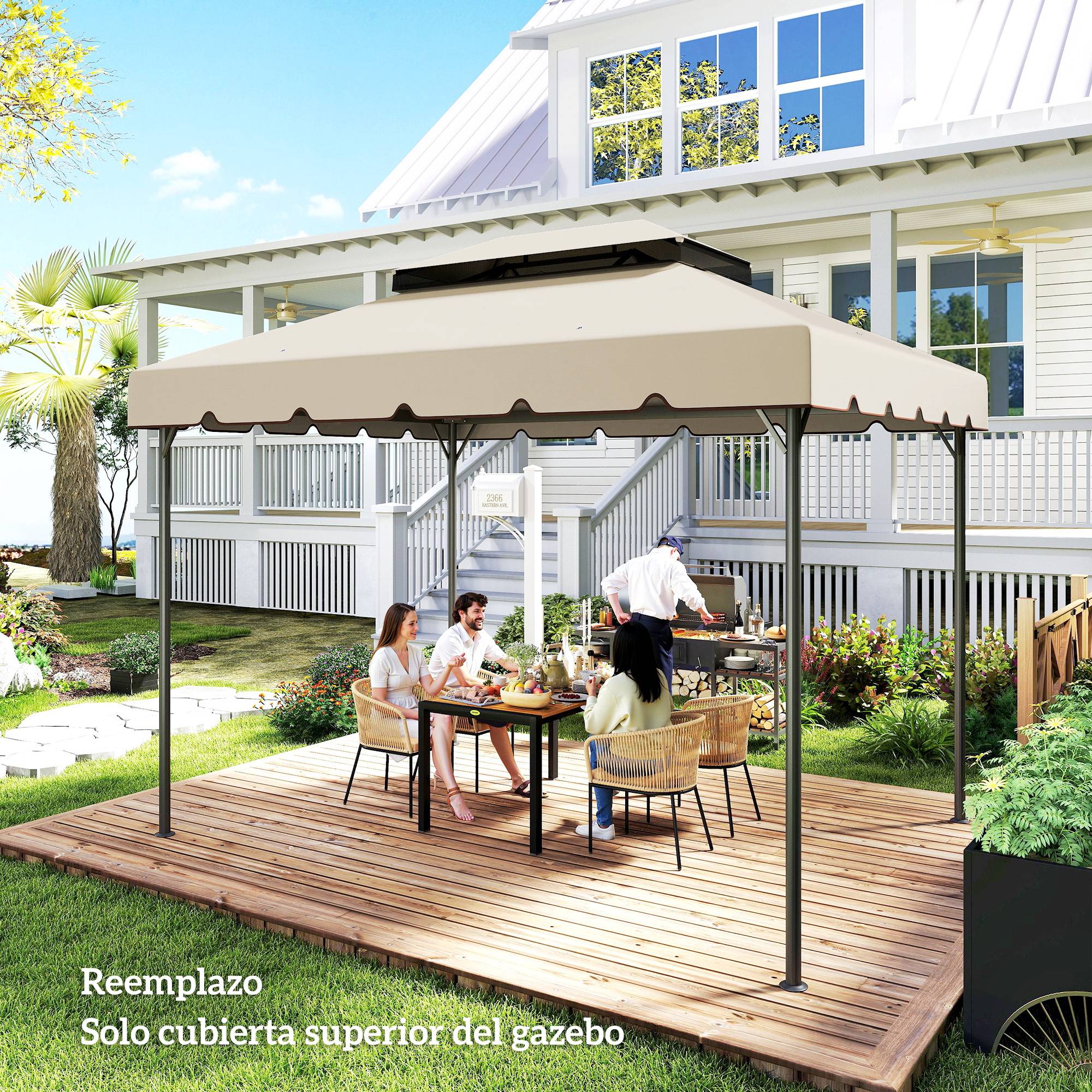 Toile de Rechange 4x3m Polyester pour Tonnelle Double Toit Imperméable Beige - ComfortXL Outdoor Living - Image 10