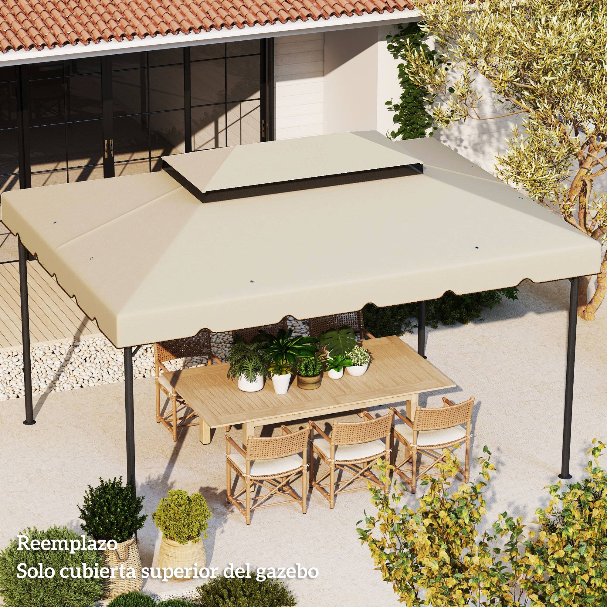 Toile de Rechange 4x3m Polyester pour Tonnelle Double Toit Imperméable Beige - ComfortXL Outdoor Living - Image 4
