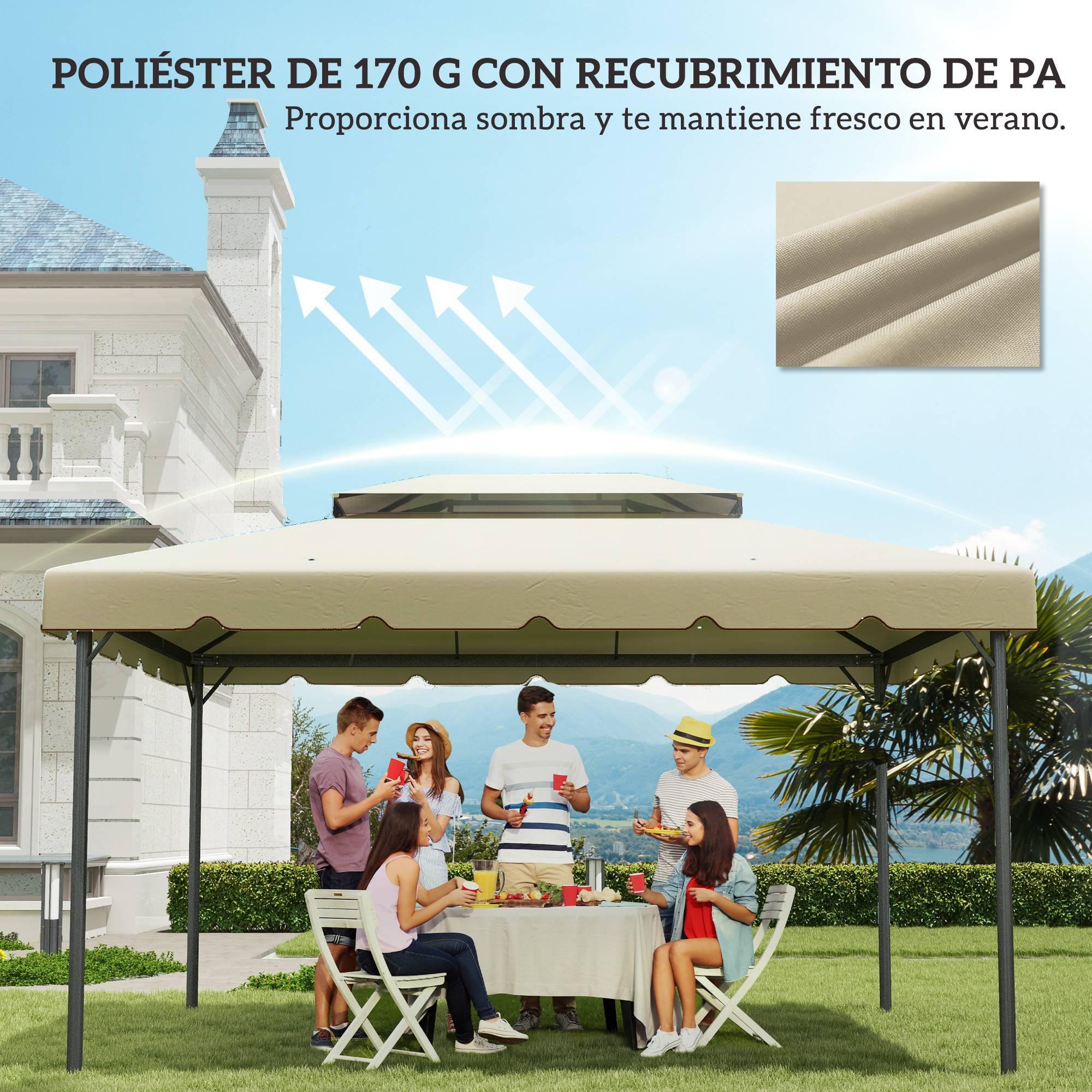 Toile de Rechange 4x3m Polyester pour Tonnelle Double Toit Imperméable Beige - ComfortXL Outdoor Living - Image 8