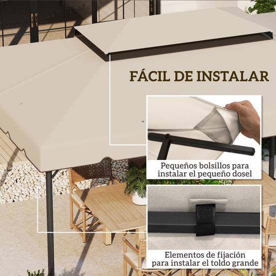 Toile de Rechange 4x3m Polyester pour Tonnelle Double Toit Imperméable Beige - ComfortXL Outdoor Living - Image 7