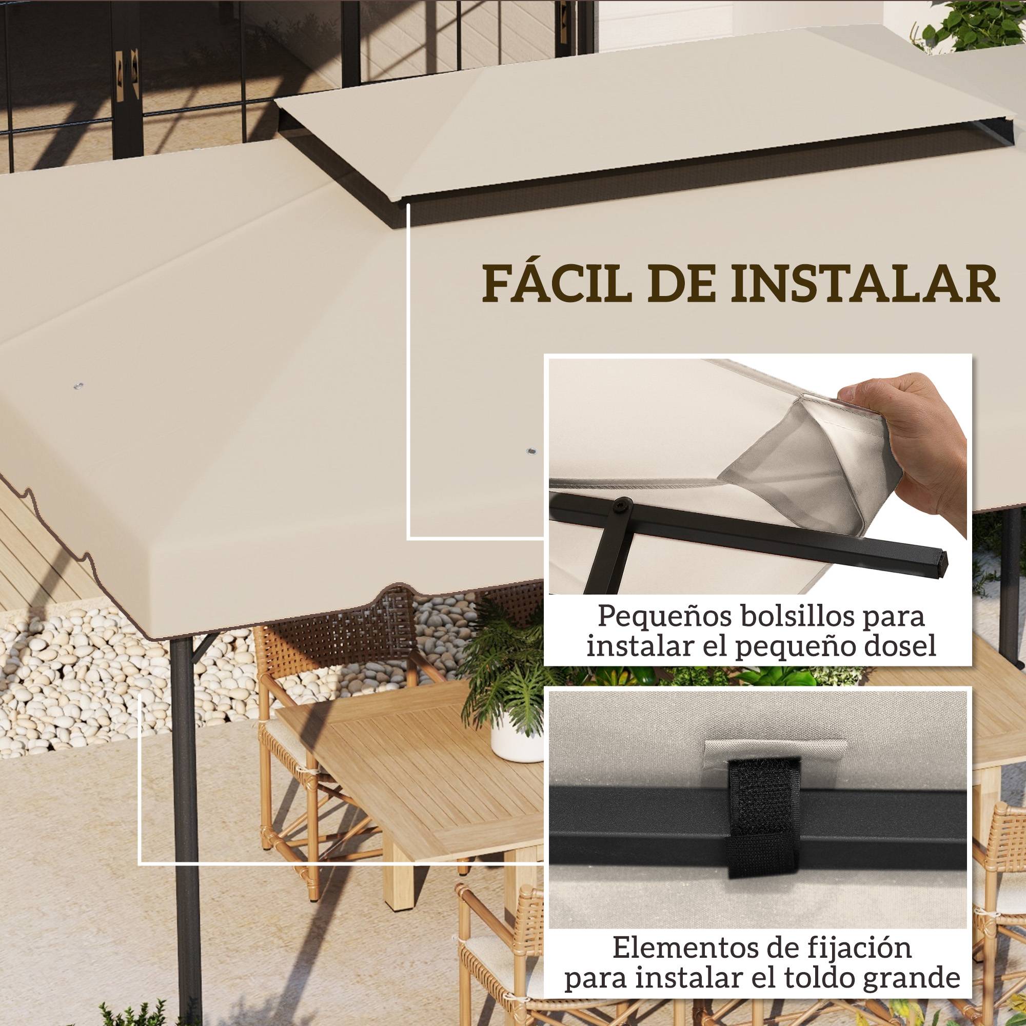 Toile de Rechange 4x3m Polyester pour Tonnelle Double Toit Imperméable Beige - ComfortXL Outdoor Living - Image 7