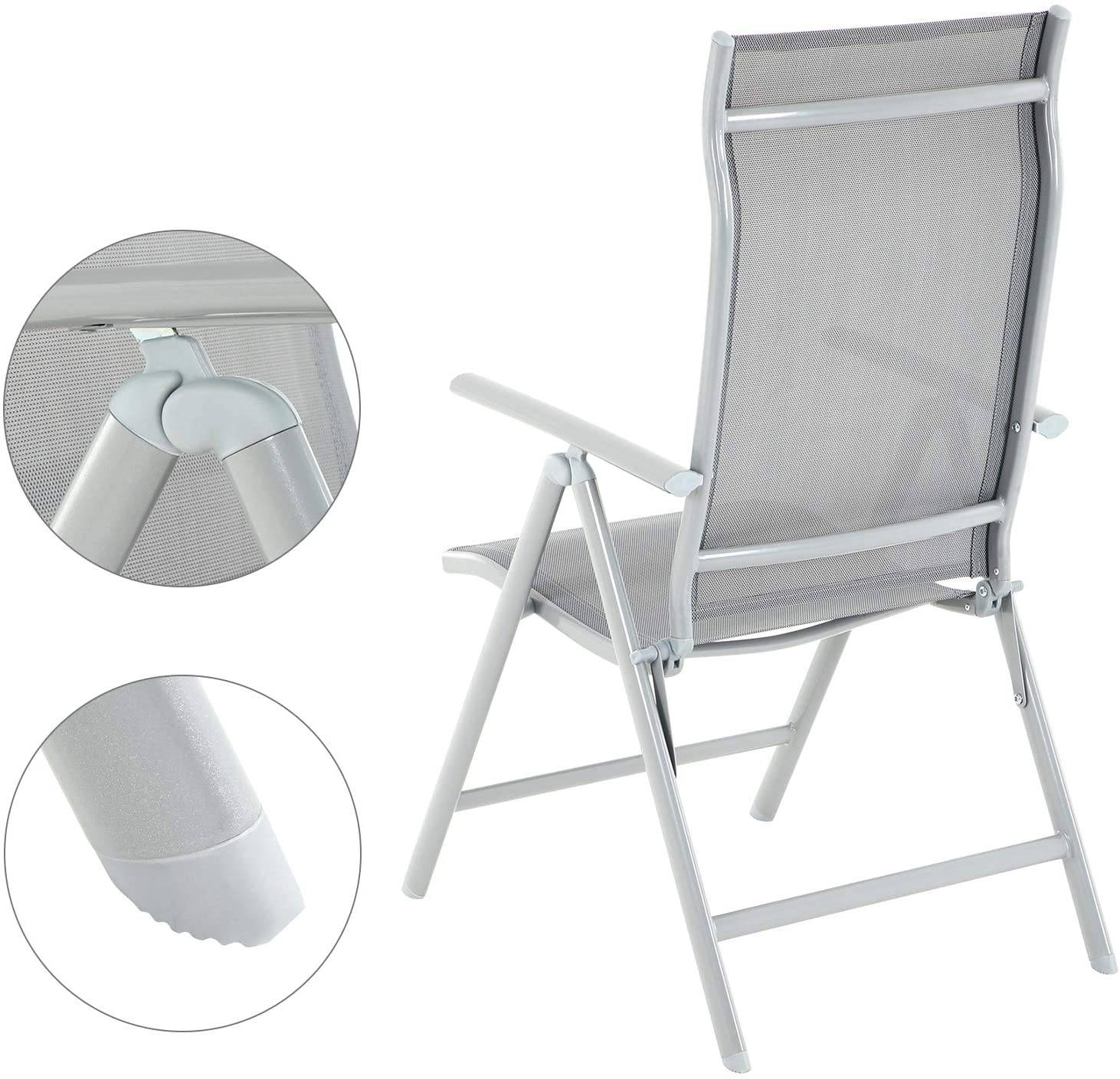 Helloshop26 - Lot de 2 chaises de jardin pliables sièges d'extérieur cadre en aluminium robuste dossier réglable sur 8 positions charge 150 kg gris - Image 3