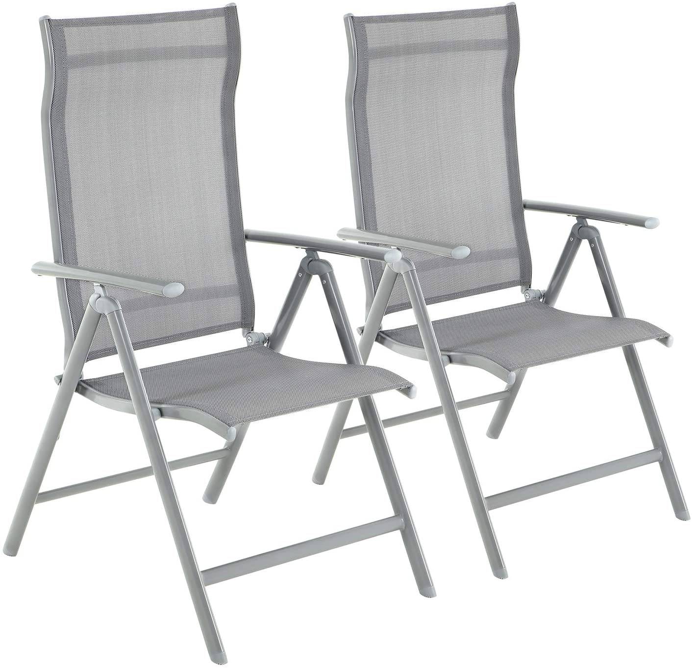 Helloshop26 - Lot de 2 chaises de jardin pliables sièges d'extérieur cadre en aluminium robuste dossier réglable sur 8 positions charge 150 kg gris - Image 1