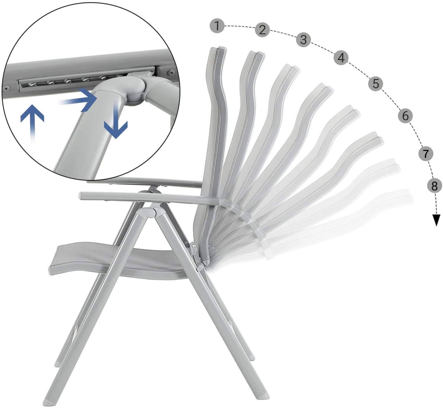 Helloshop26 - Lot de 2 chaises de jardin pliables sièges d'extérieur cadre en aluminium robuste dossier réglable sur 8 positions charge 150 kg gris - Image 2