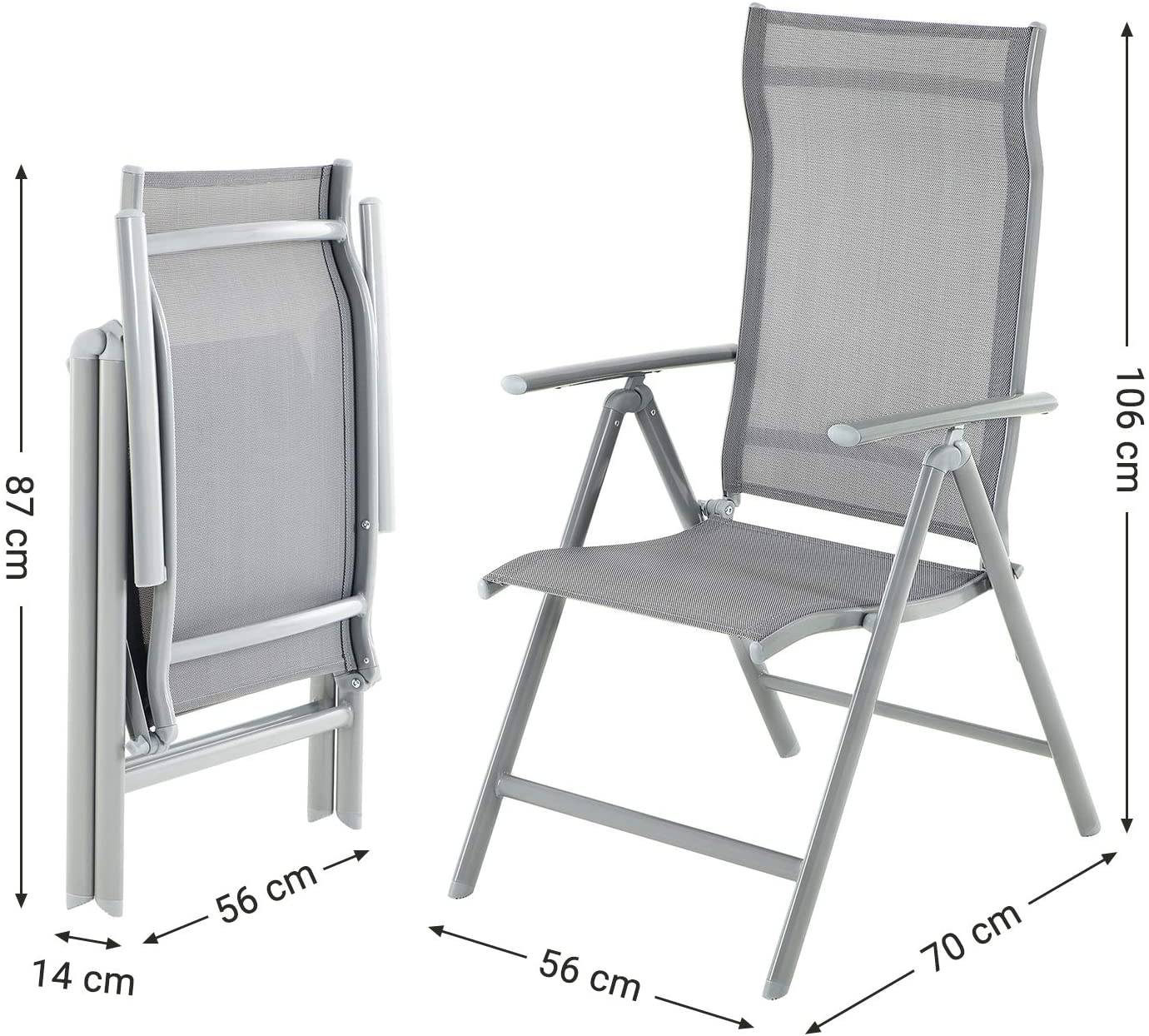 Helloshop26 - Lot de 2 chaises de jardin pliables sièges d'extérieur cadre en aluminium robuste dossier réglable sur 8 positions charge 150 kg gris - Image 5