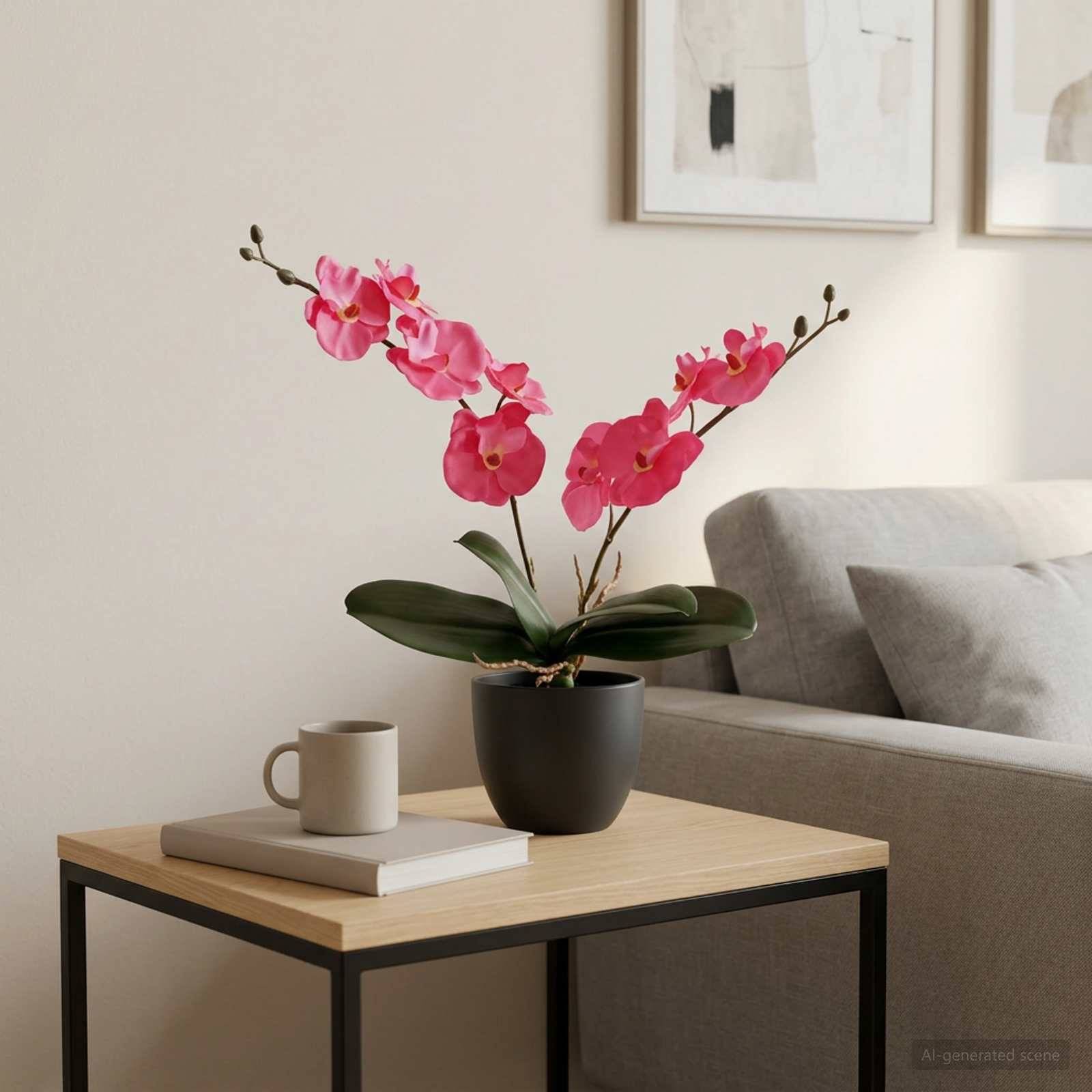 Plante d'orchidée artificielle tissu et PE rouge 36 x 10 x 30 cm - PANGIVO - Image 1
