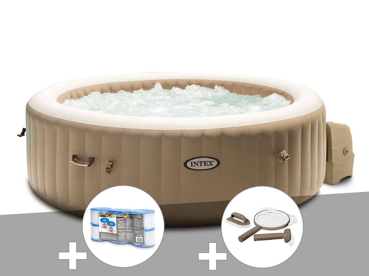 Kit spa gonflable Intex PureSpa Sahara rond Bulles 4 places + 6 filtres + Kit d'entretien - Image 1