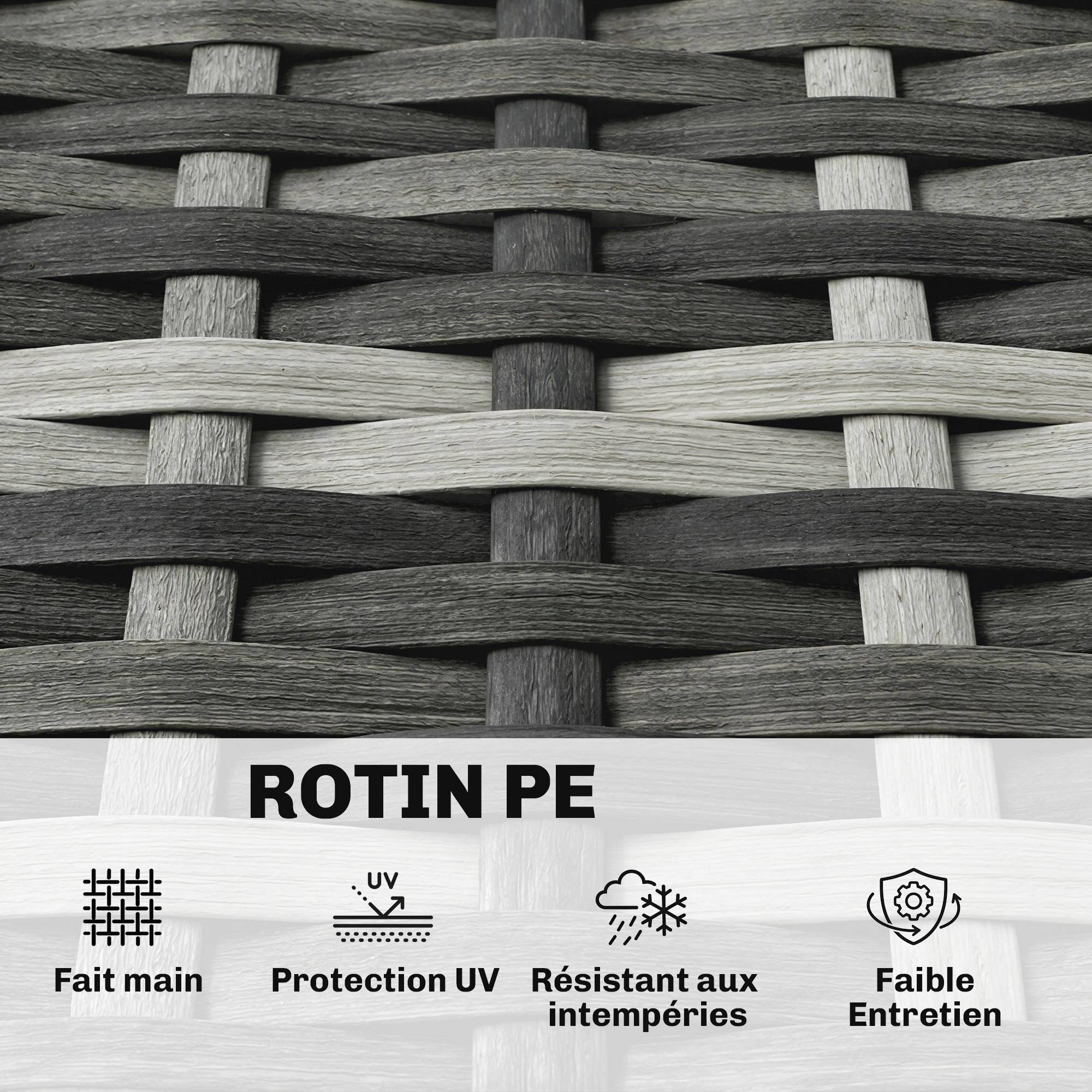 ComfortXL - Bain de soleil rond modulable résine tressée jardin avec auvent rétractable 180cm gris clair - ComfortXL Outdoor Living - Image 7