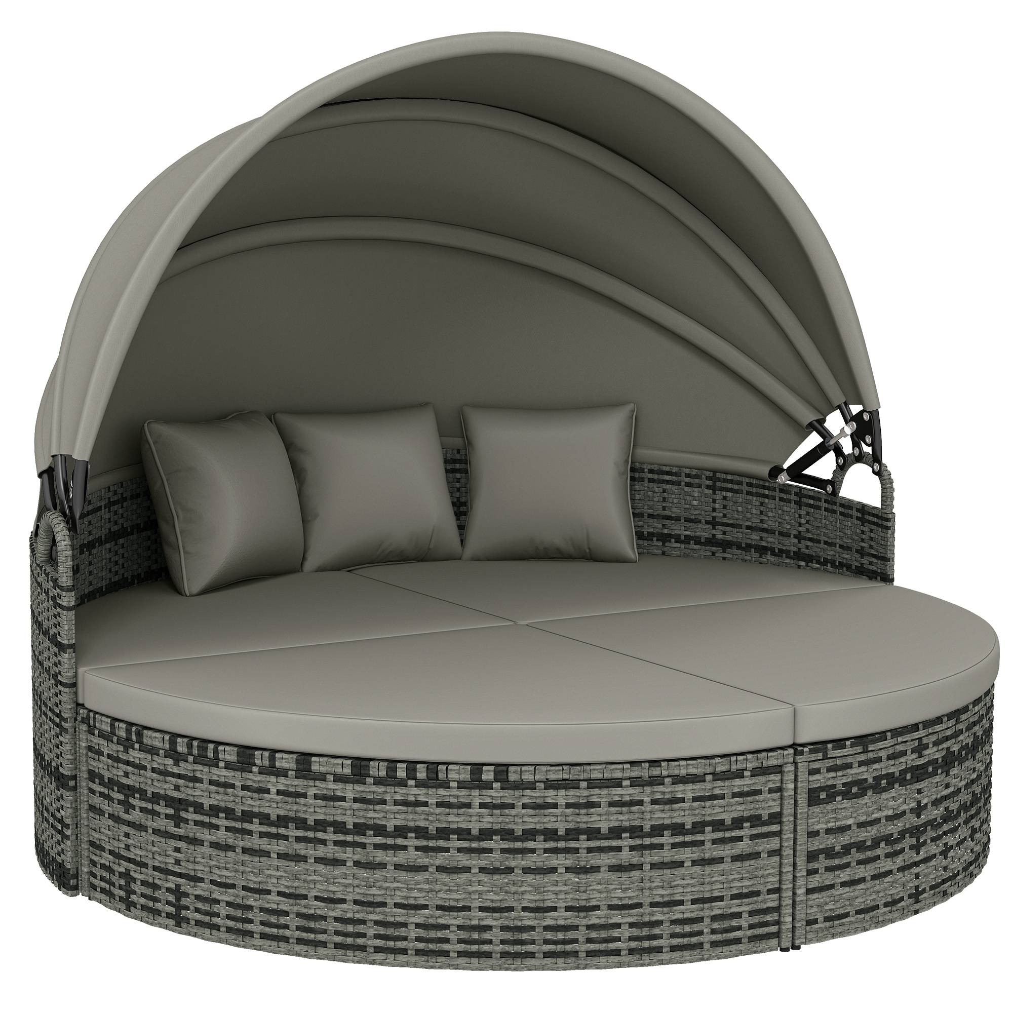 ComfortXL - Bain de soleil rond modulable résine tressée jardin avec auvent rétractable 180cm gris clair - ComfortXL Outdoor Living - Image 1