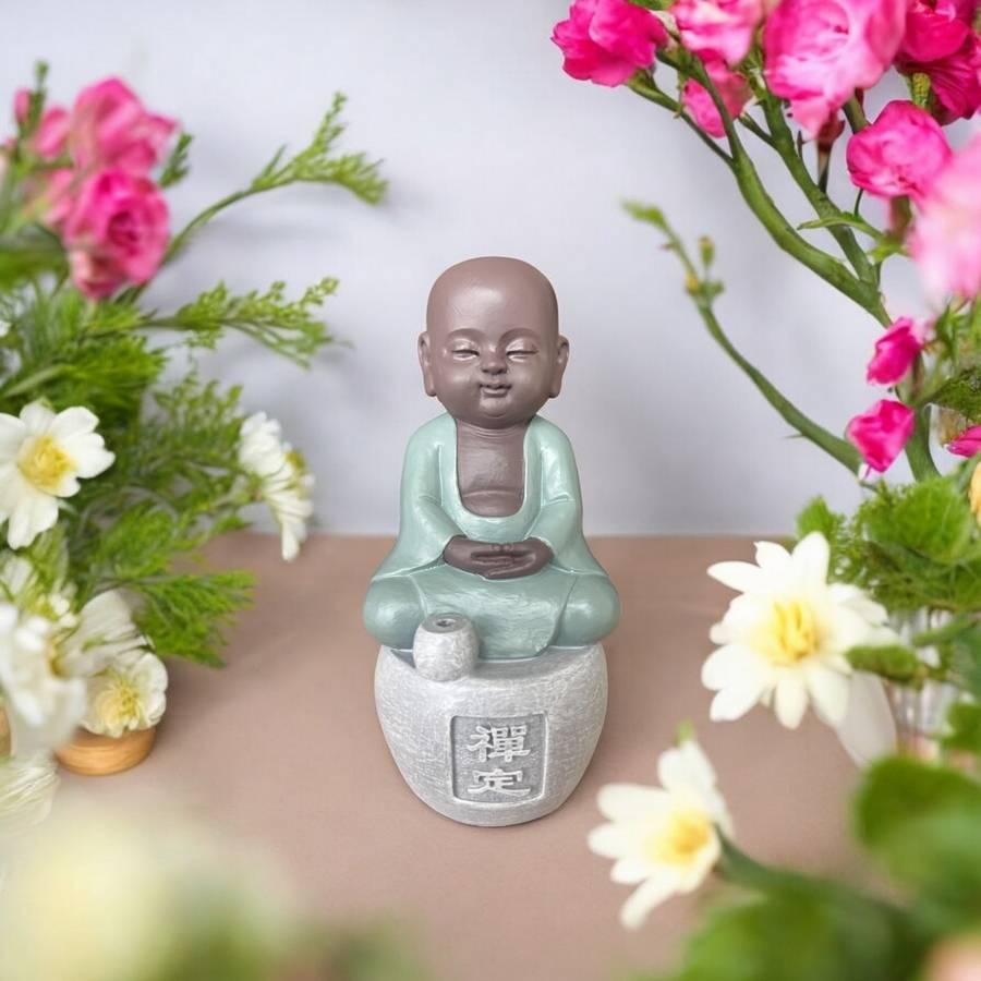 Zen Light - Statue Bouddha Porte-Encens Dhyana-Ambiance harmonieuse-magnifique figurine porte bonheur Calligraphie-H14cm–Zen'Light
