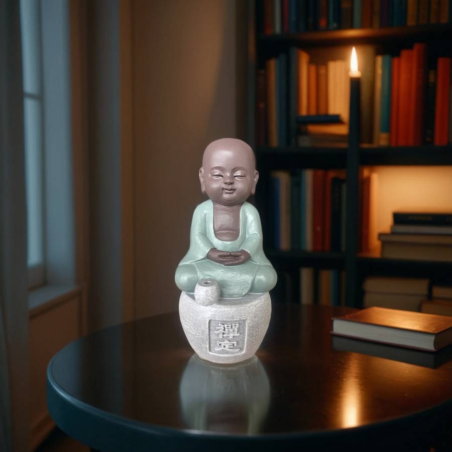 Zen Light - Statue Bouddha Porte-Encens Dhyana-Ambiance harmonieuse-magnifique figurine porte bonheur Calligraphie-H14cm–Zen'Light - Image 2