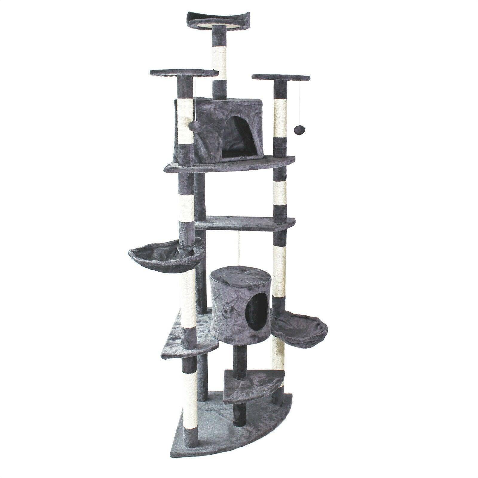 Arbre à chat d‘angle plateforme d‘observation jeux griffoir sisal 210 cm gris - Image 1