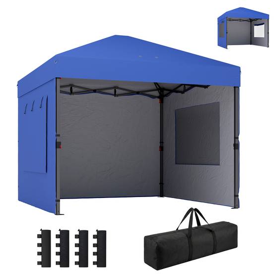 Tente pliante pop-up 3x3m avec 3 parois, 2 fenêtres, hauteur réglable, protection UPF50+, sac de transport et sacs de lestage, bleue - Image 2