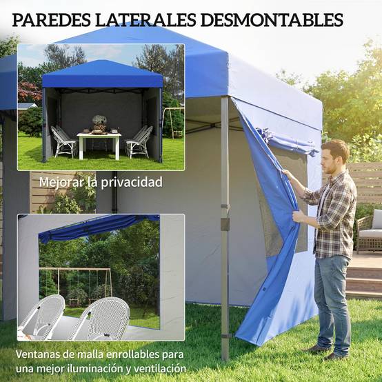 Tente pliante pop-up 3x3m avec 3 parois, 2 fenêtres, hauteur réglable, protection UPF50+, sac de transport et sacs de lestage, bleue - Image 7