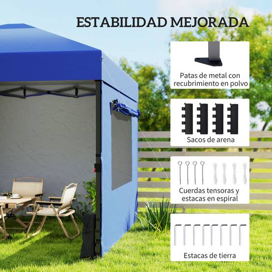 Tente pliante pop-up 3x3m avec 3 parois, 2 fenêtres, hauteur réglable, protection UPF50+, sac de transport et sacs de lestage, bleue - Image 8