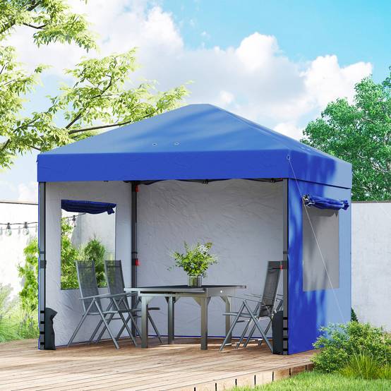 Tente pliante pop-up 3x3m avec 3 parois, 2 fenêtres, hauteur réglable, protection UPF50+, sac de transport et sacs de lestage, bleue - Image 4