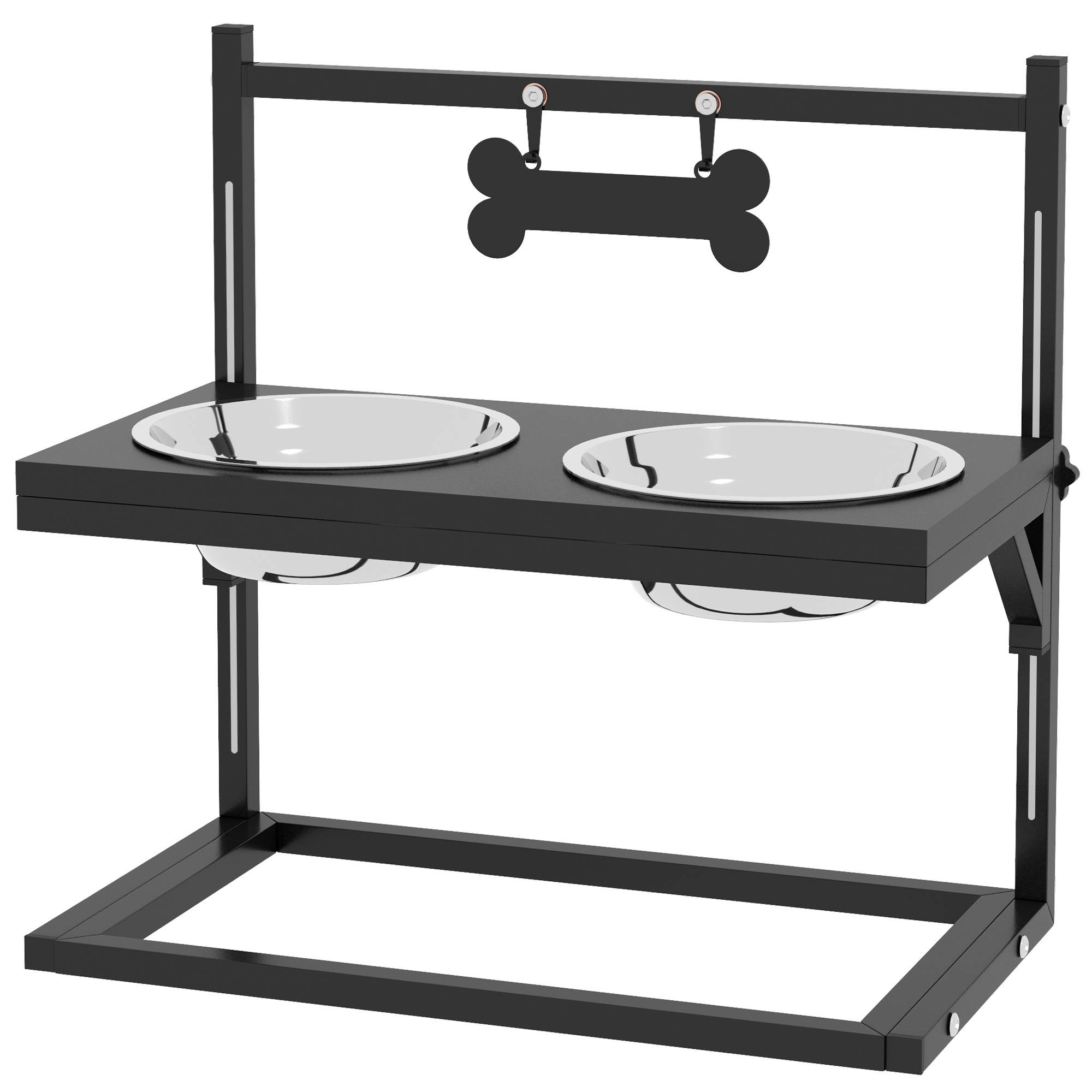 Sans Marque - Gamelles surrélevées chien avec support réglable en hauteur de 11 à 33 cm 2 bols en acier inoxydables amovibles noir - Image 2