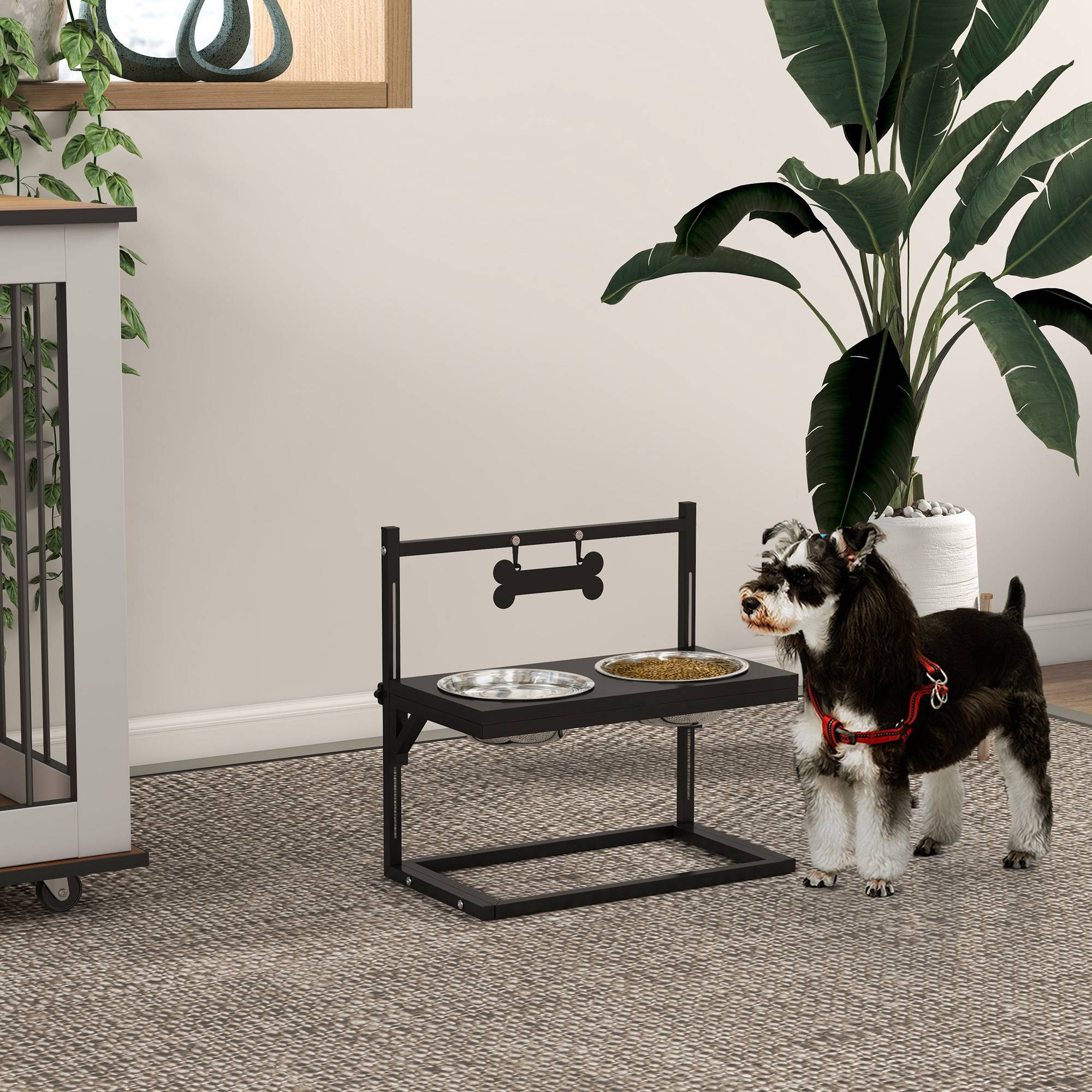 Sans Marque - Gamelles surrélevées chien avec support réglable en hauteur de 11 à 33 cm 2 bols en acier inoxydables amovibles noir - Image 4