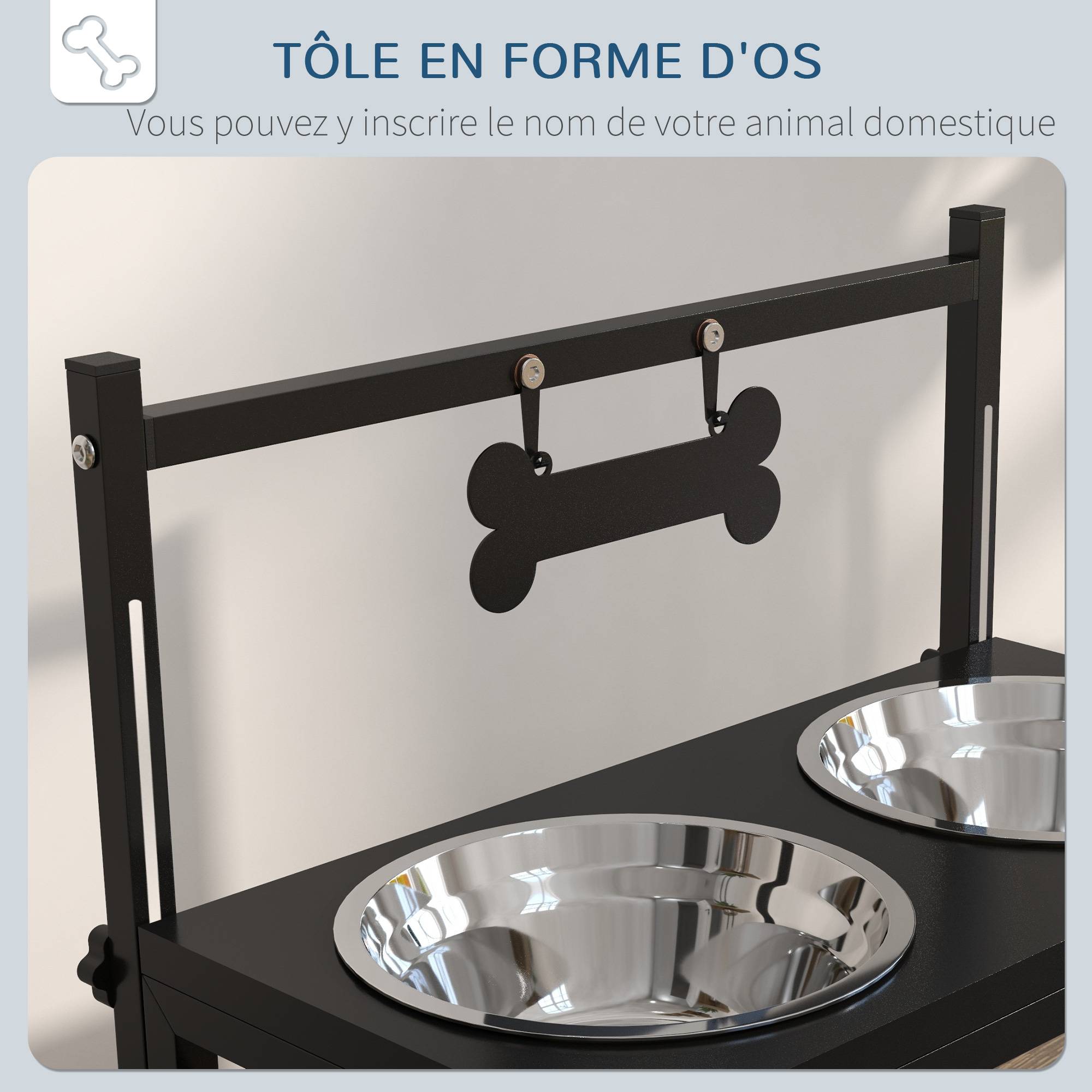 Sans Marque - Gamelles surrélevées chien avec support réglable en hauteur de 11 à 33 cm 2 bols en acier inoxydables amovibles noir - Image 6
