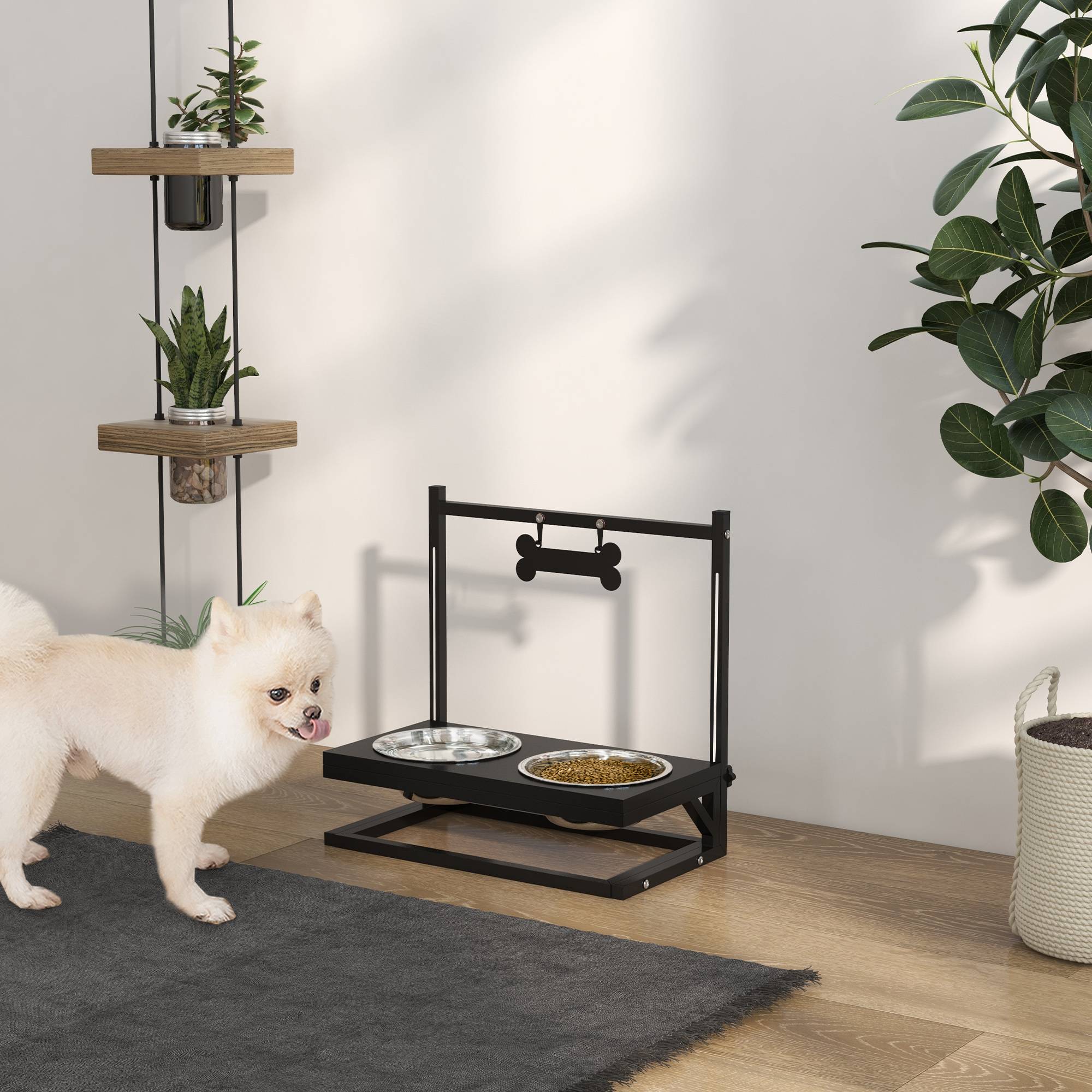Sans Marque - Gamelles surrélevées chien avec support réglable en hauteur de 11 à 33 cm 2 bols en acier inoxydables amovibles noir - Image 3