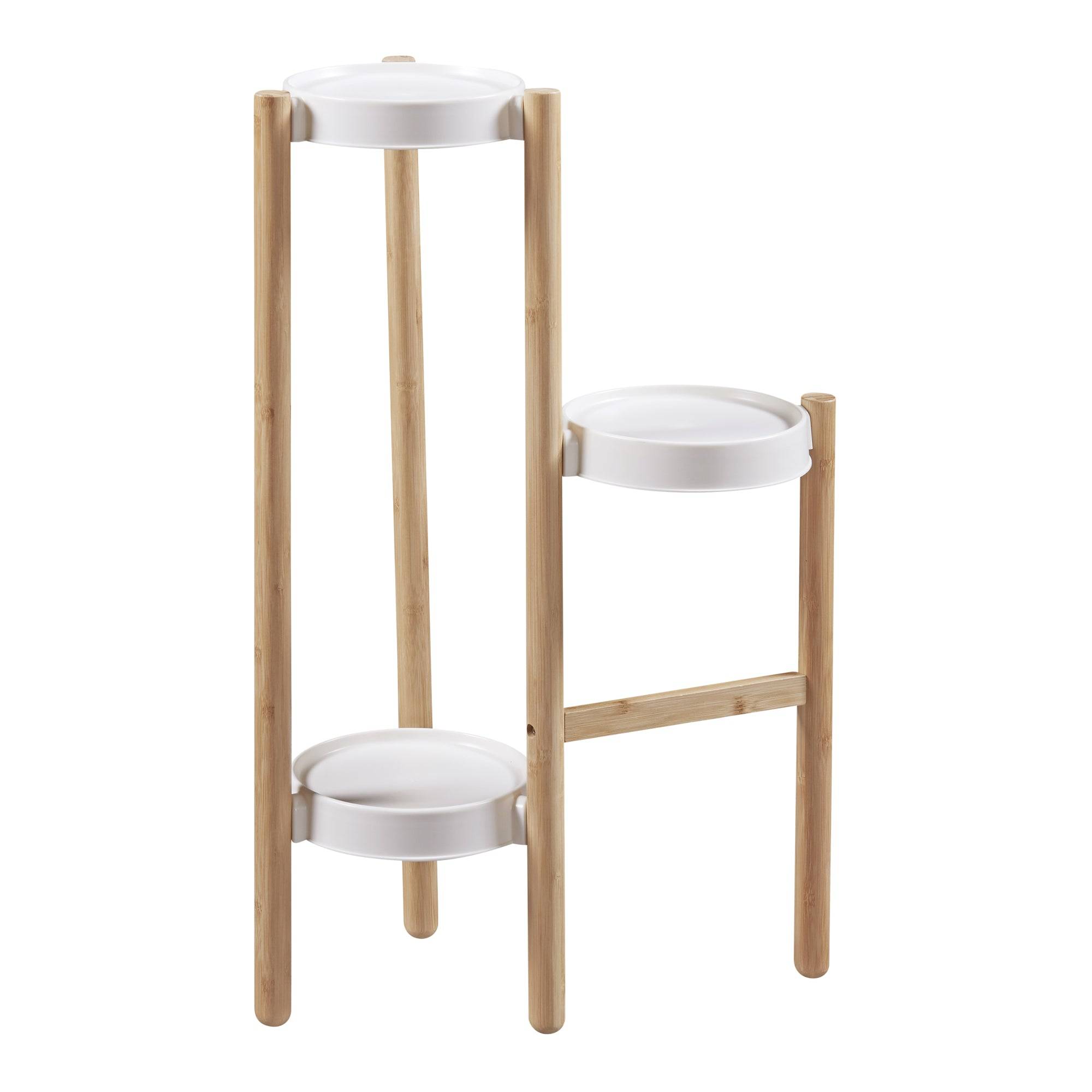 Étagère à plantes sastamala à 3 niveaux bambou plastique 78 x 52 x 25 cm naturel blanc - Image 1