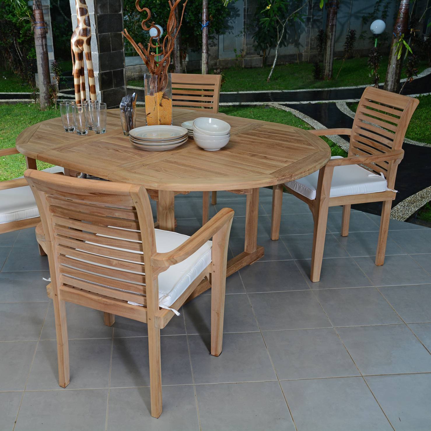 Table extensible ronde en teck massif Roma 120/170 x120 cm - TECK'Attitude - Image 3