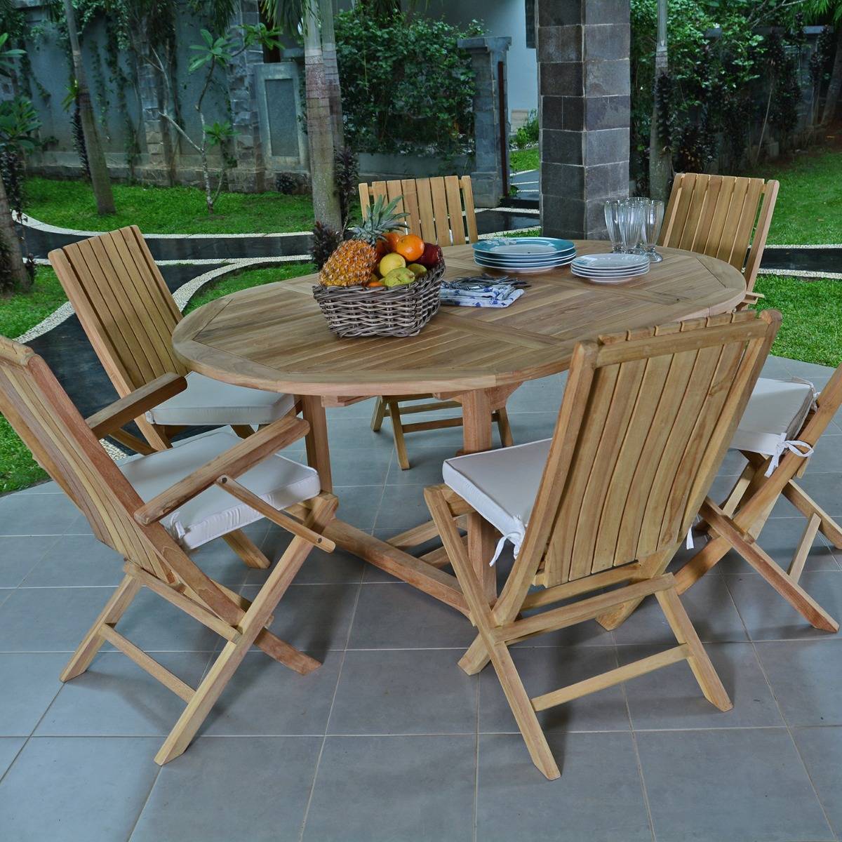Table extensible ronde en teck massif Roma 120/170 x120 cm - TECK'Attitude - Image 7