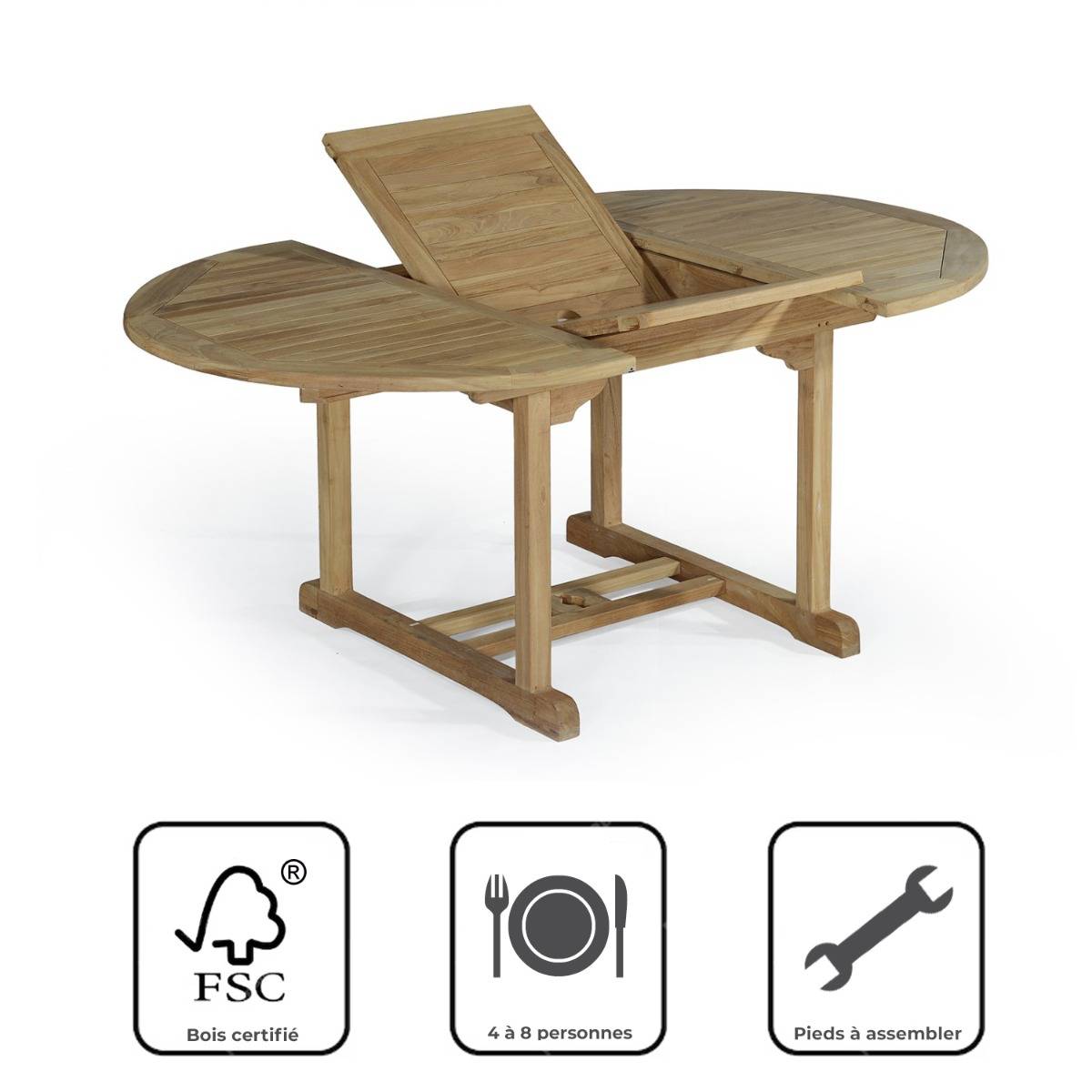 Table extensible ronde en teck massif Roma 120/170 x120 cm - TECK'Attitude - Image 9
