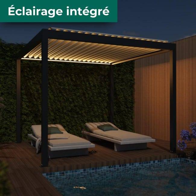 Pergola Bioclimatique Aluminium Autoportante Motorisée Éclairée 3x3 Anthracite SV ORIAL France - Image 3